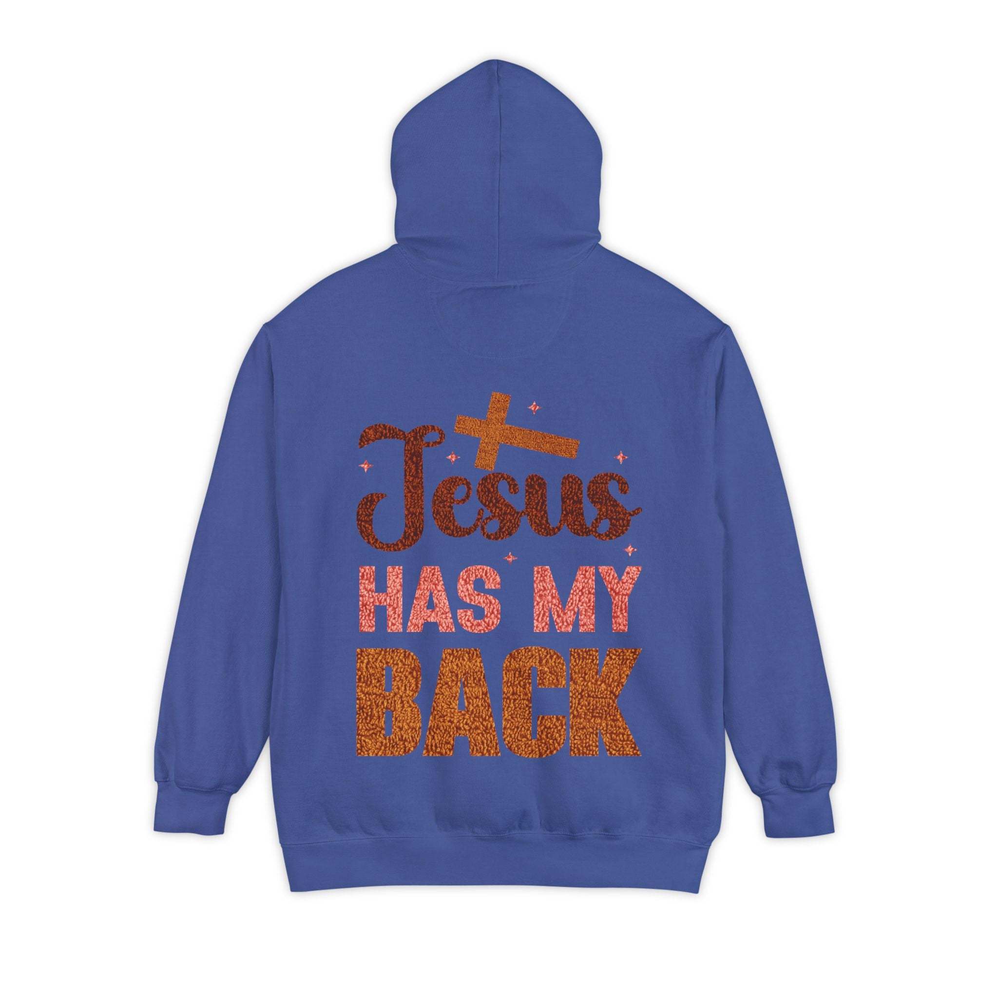 Jesus Has My Back Hoodie soft pullover with uplifting faith design and relaxed fit