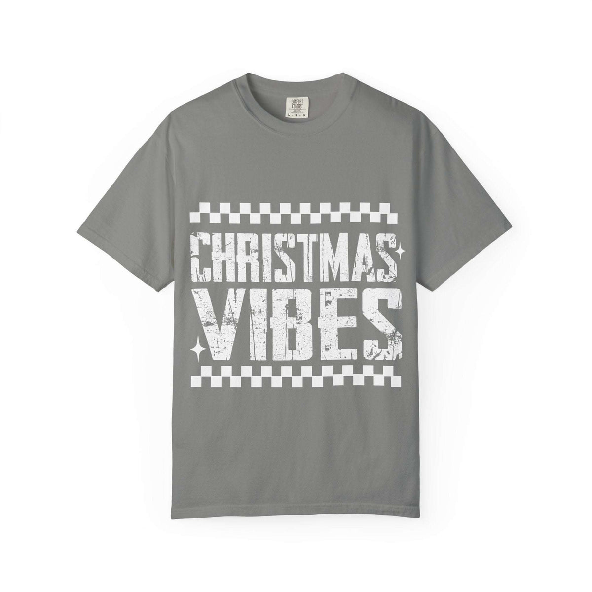 Vintage distressed Christmas vibes t-shirt in soft, faded holiday colors with worn-in charm