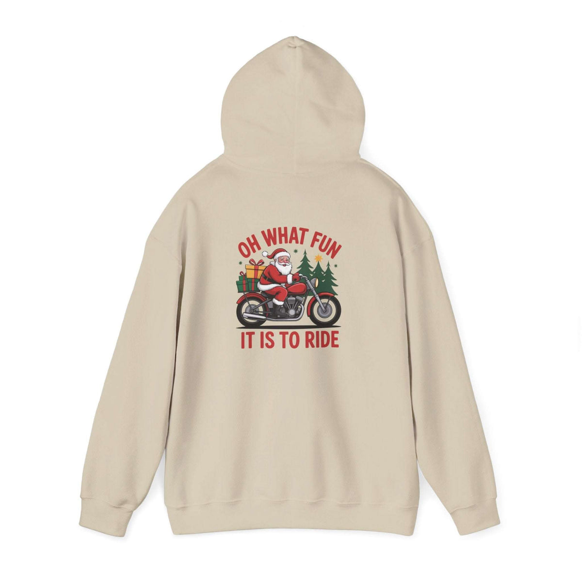 Santa motorcycle hoodie in black, featuring festive graphics, perfect for holiday celebrations and motorcycle enthusiasts.