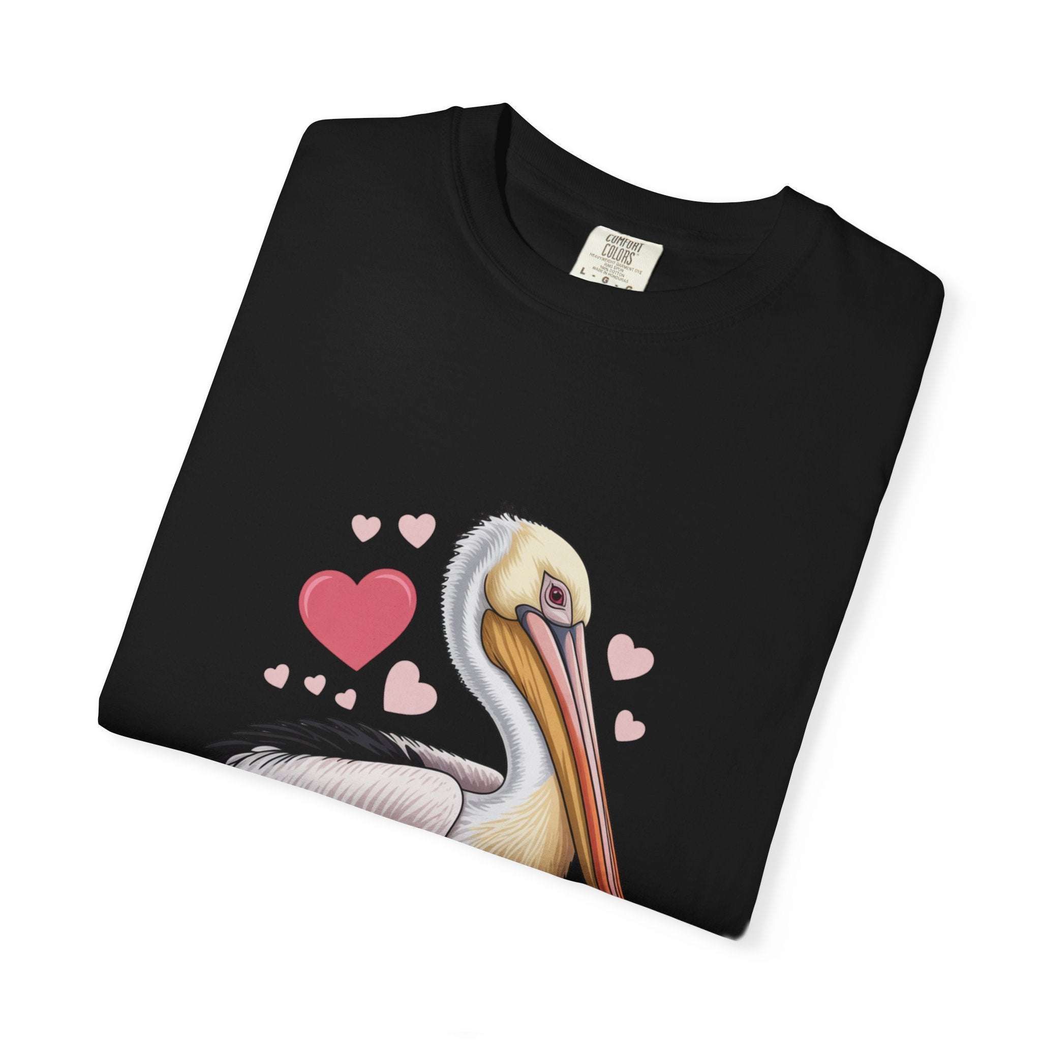 Valentine Pelican Hearts T-Shirt with vintage coastal design and relaxed fit