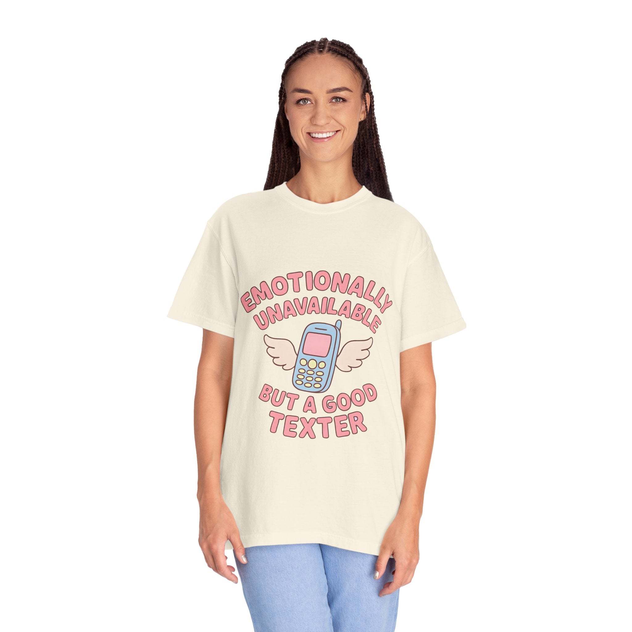 Emotionally Unavailable But A Good Texter T-shirt, Funny Graphic Tee, Introvert Shirt, Sarcasm Tee, Sarcastic Statement Top