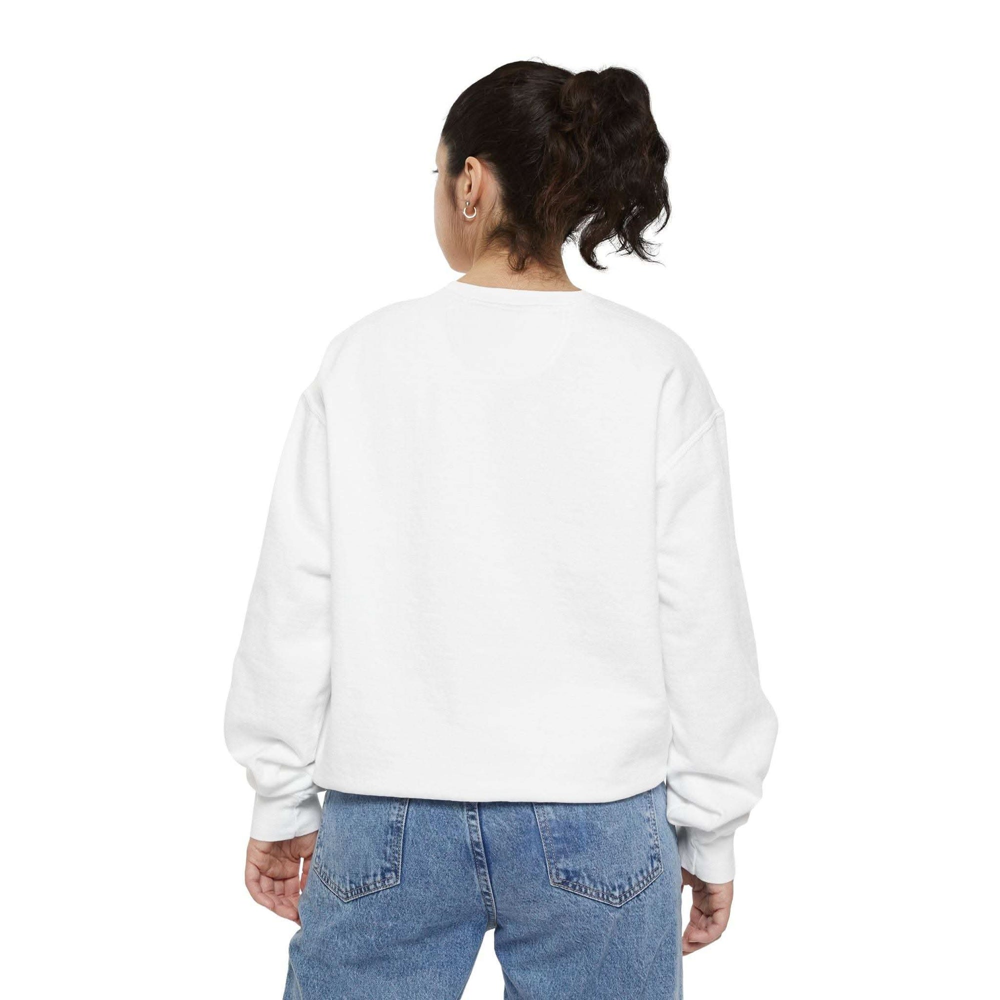 White vintage varsity Merry Christmas sweatshirt by Printify, featuring festive holiday lettering