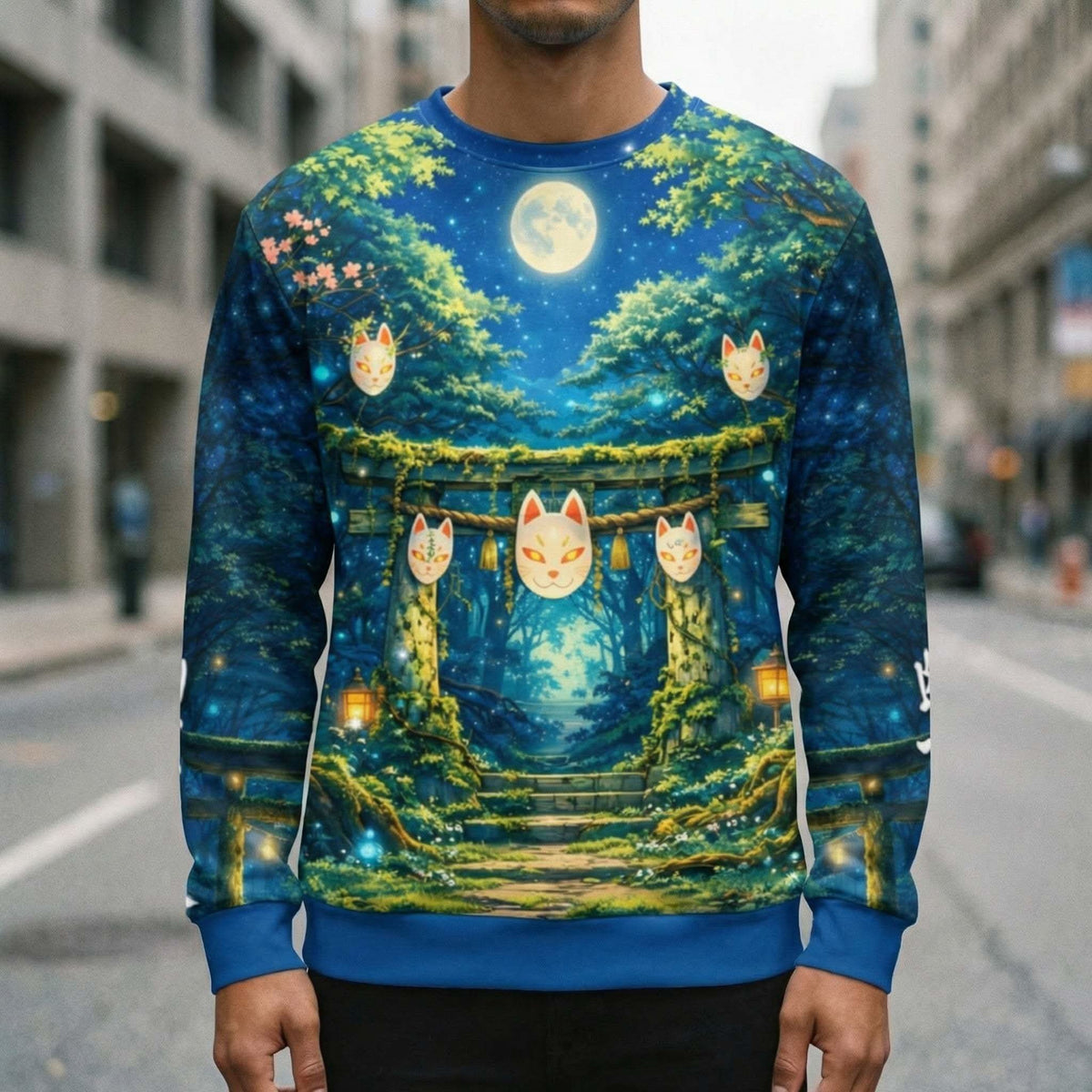 Japanese Spirit Forest Sweatshirt with yokai-inspired design, soft cotton blend, and relaxed fit for casual streetwear