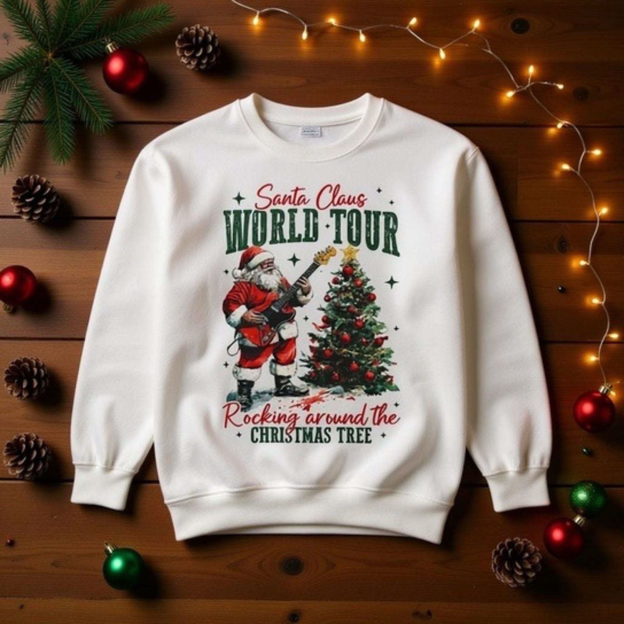 Rocking Santa Sweatshirt - Festive Holiday Christmas Apparel, cozy tee