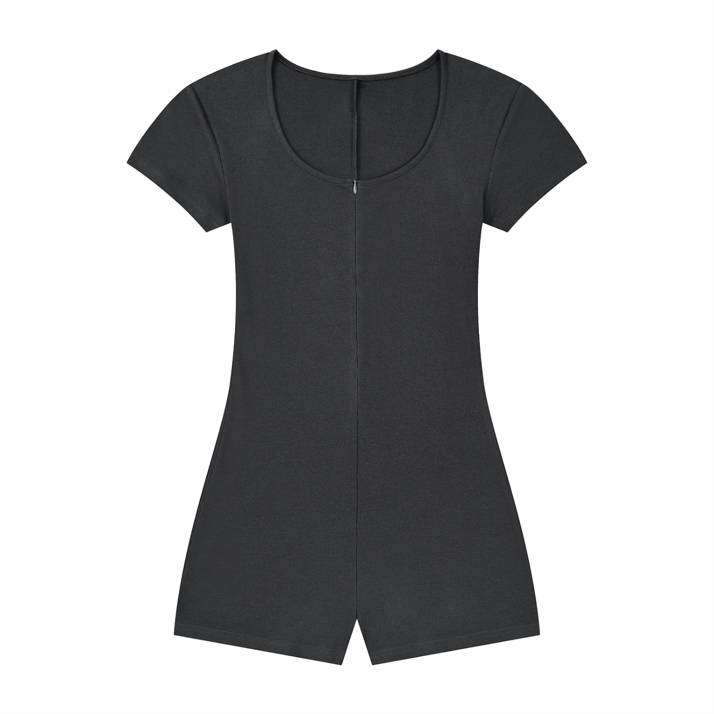 Woman wearing a women's ribbed tie-waist cape romper with a fitted Y2K athleisure style and scoop neckline