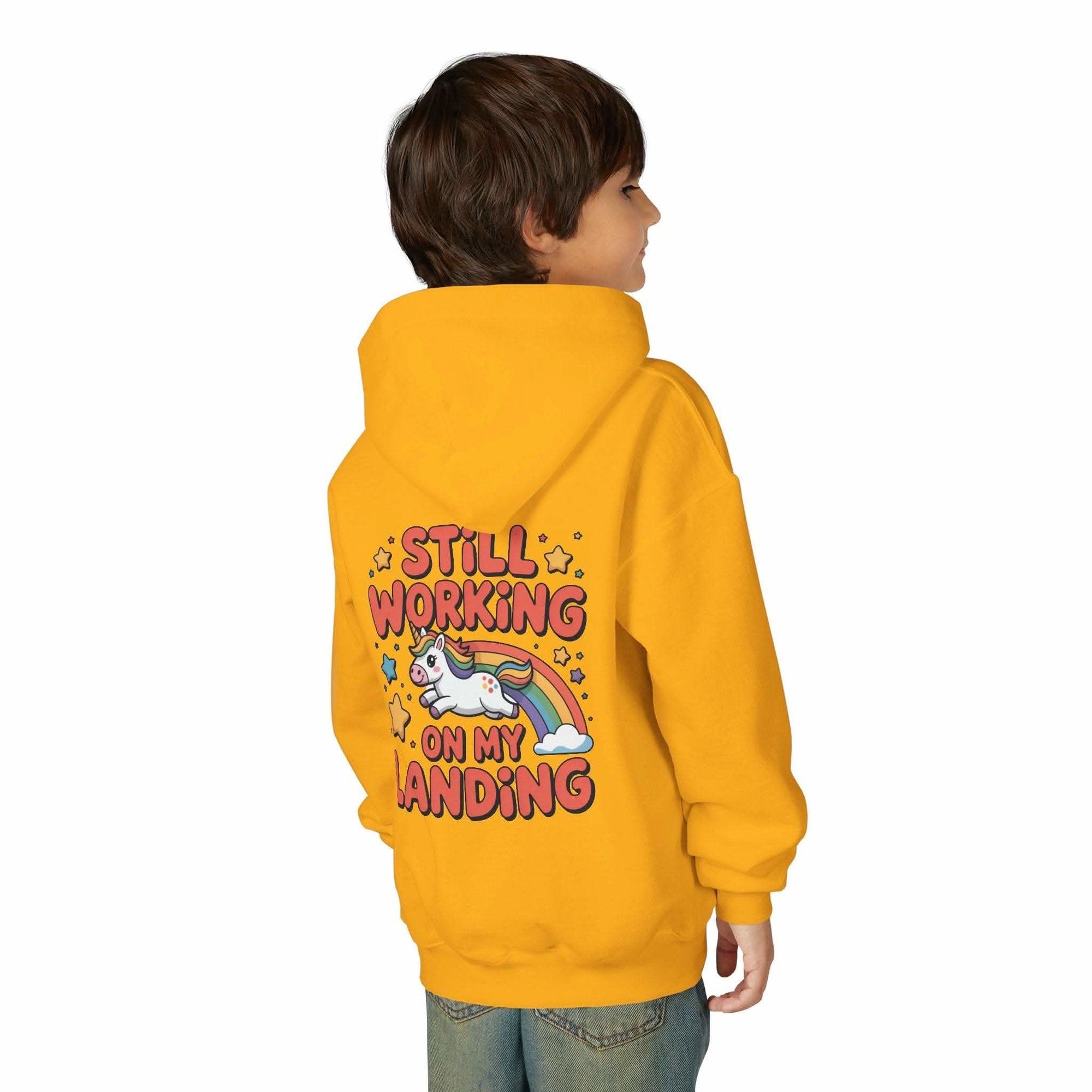 Kids hoodie with playful unicorn rainbow design and kangaroo pouch pocket