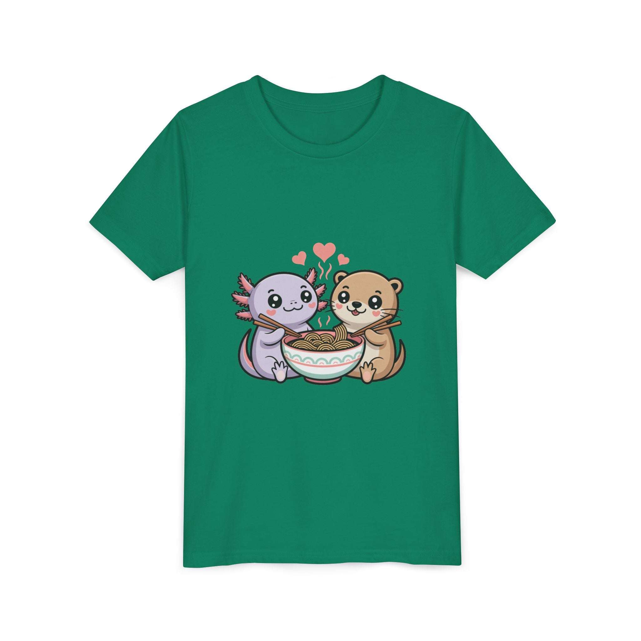 Axolotl & Otter Ramen Youth Tee — Cute Kawaii Animal Kids Shirt