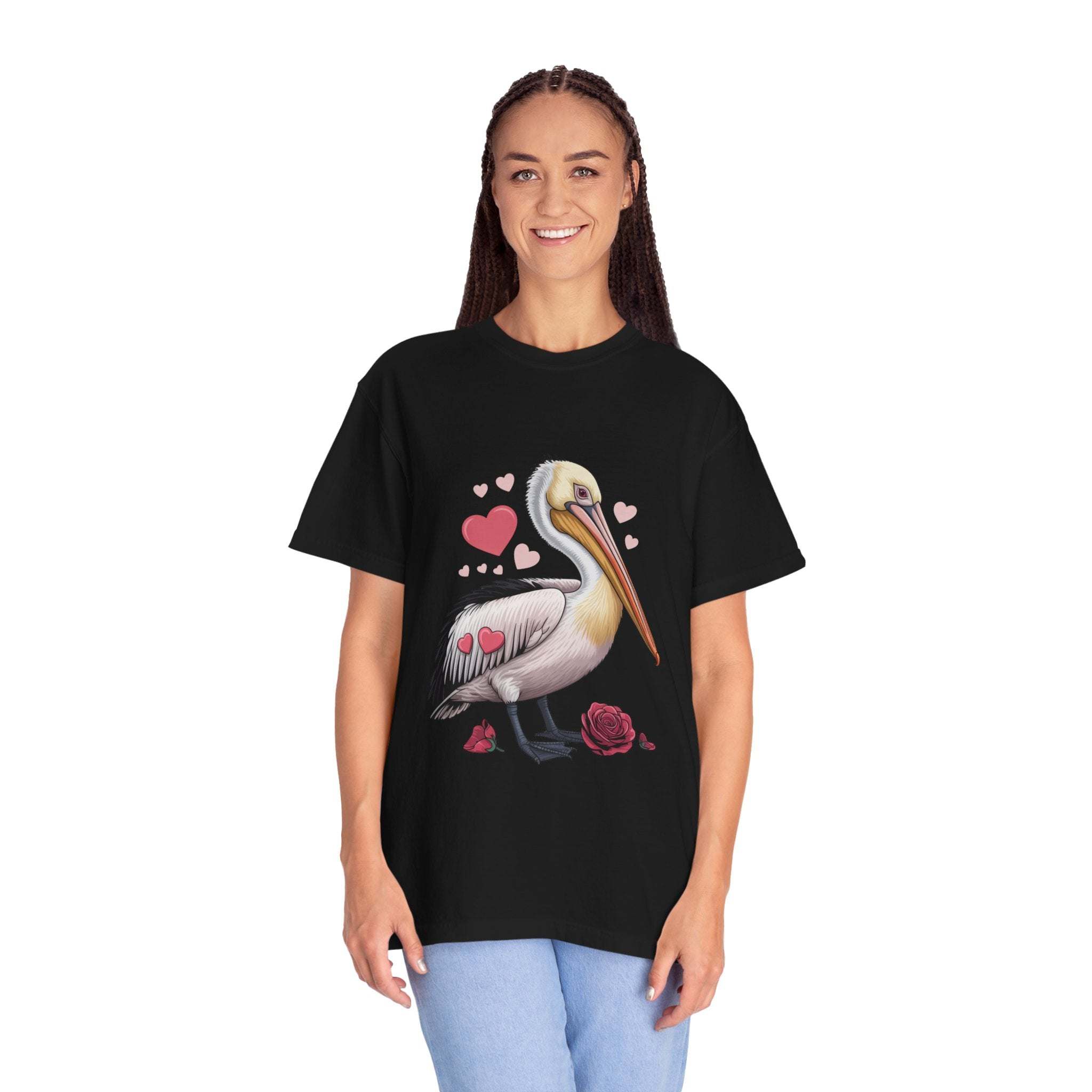 Valentine Pelican Hearts T-Shirt with vintage coastal design and relaxed fit