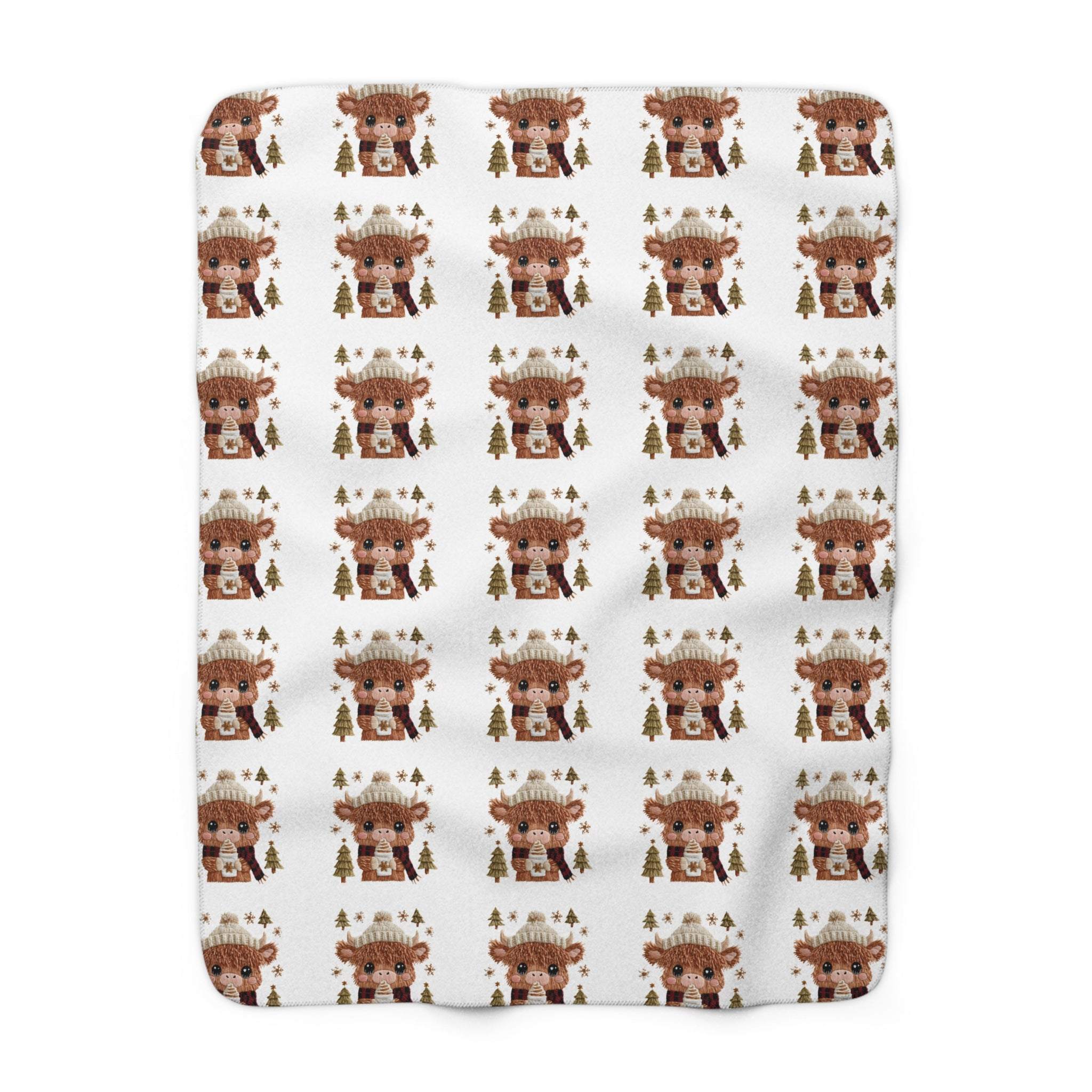 Highland cow Sherpa Blanket with plush fleece and rustic design for cozy warmth