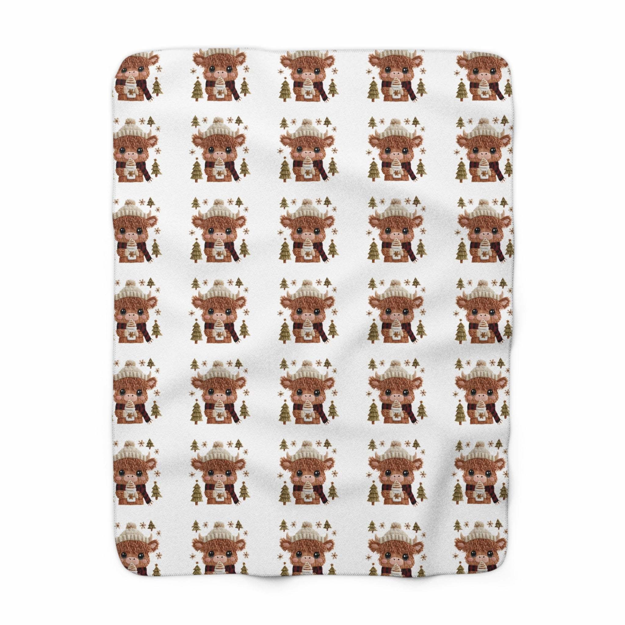 Highland cow Sherpa Blanket with plush fleece and rustic design for cozy warmth