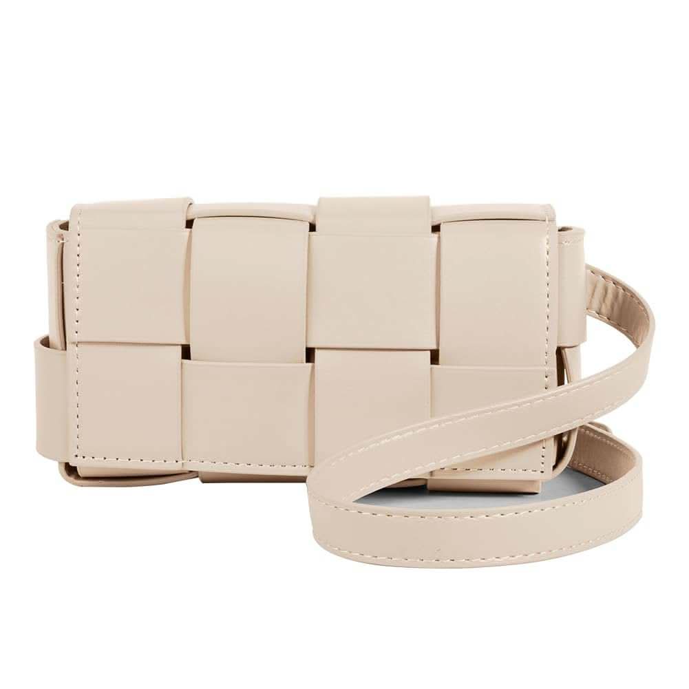 Apricot leather woven bag with chic woven pattern and durable design