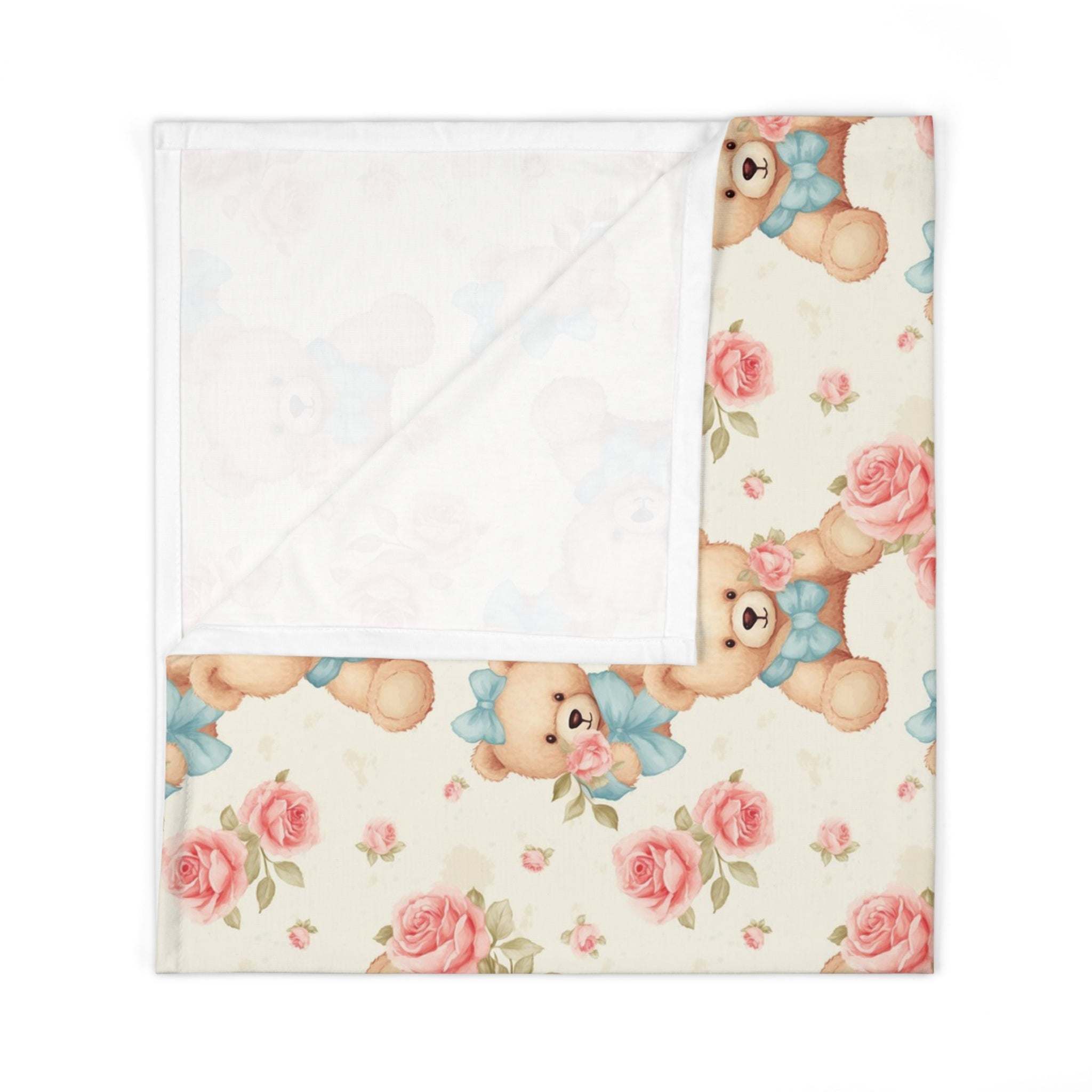 Floral teddy bear design swaddle blanket for newborns with soft jersey polyester fabric