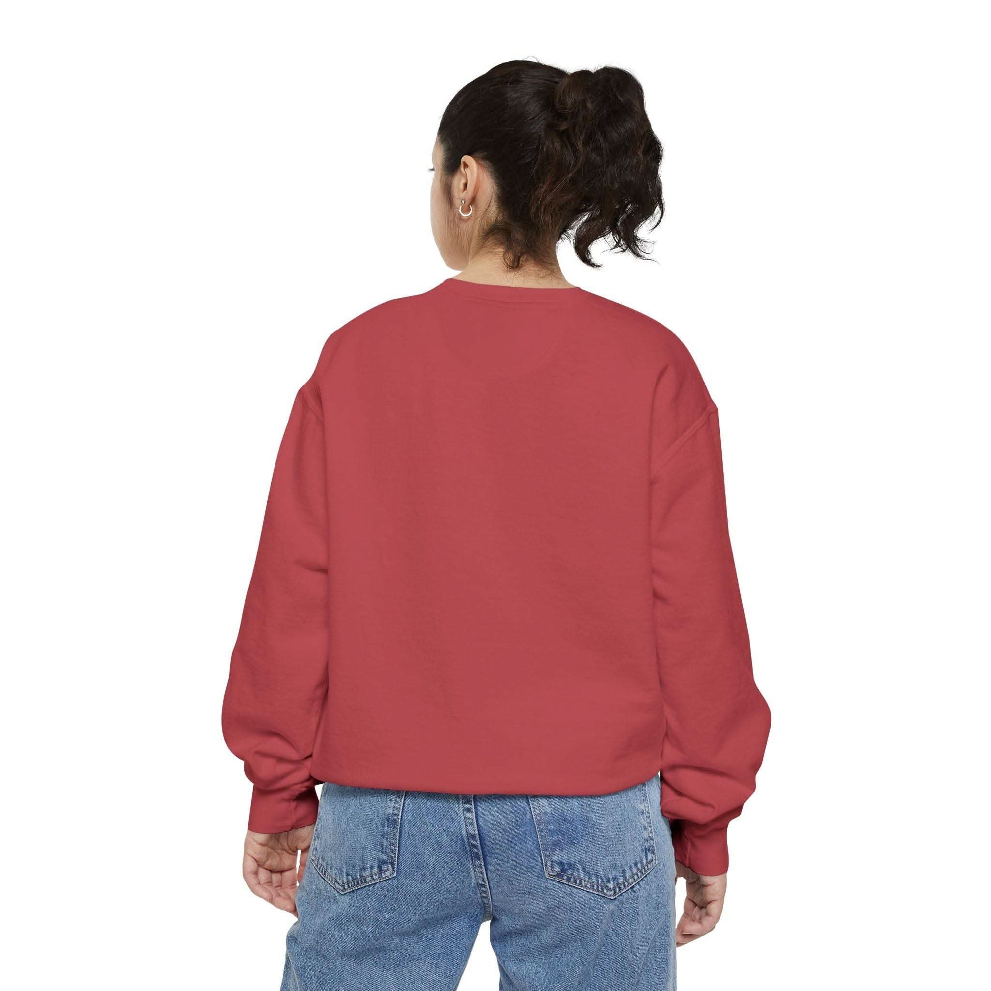 White vintage varsity Merry Christmas sweatshirt by Printify, featuring festive holiday lettering