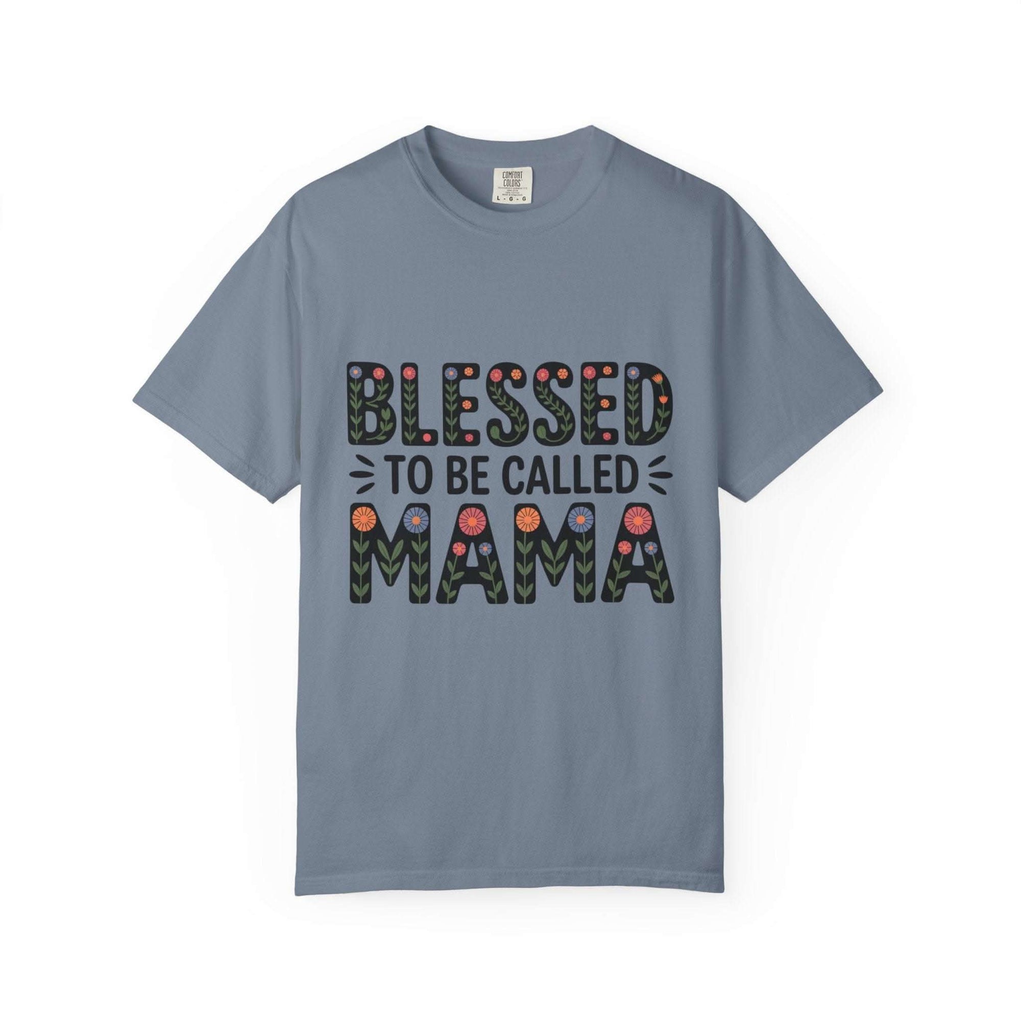 Floral "Blessed To Be Called Mama" T-Shirt with soft vintage wash and floral lettering celebrating motherhood