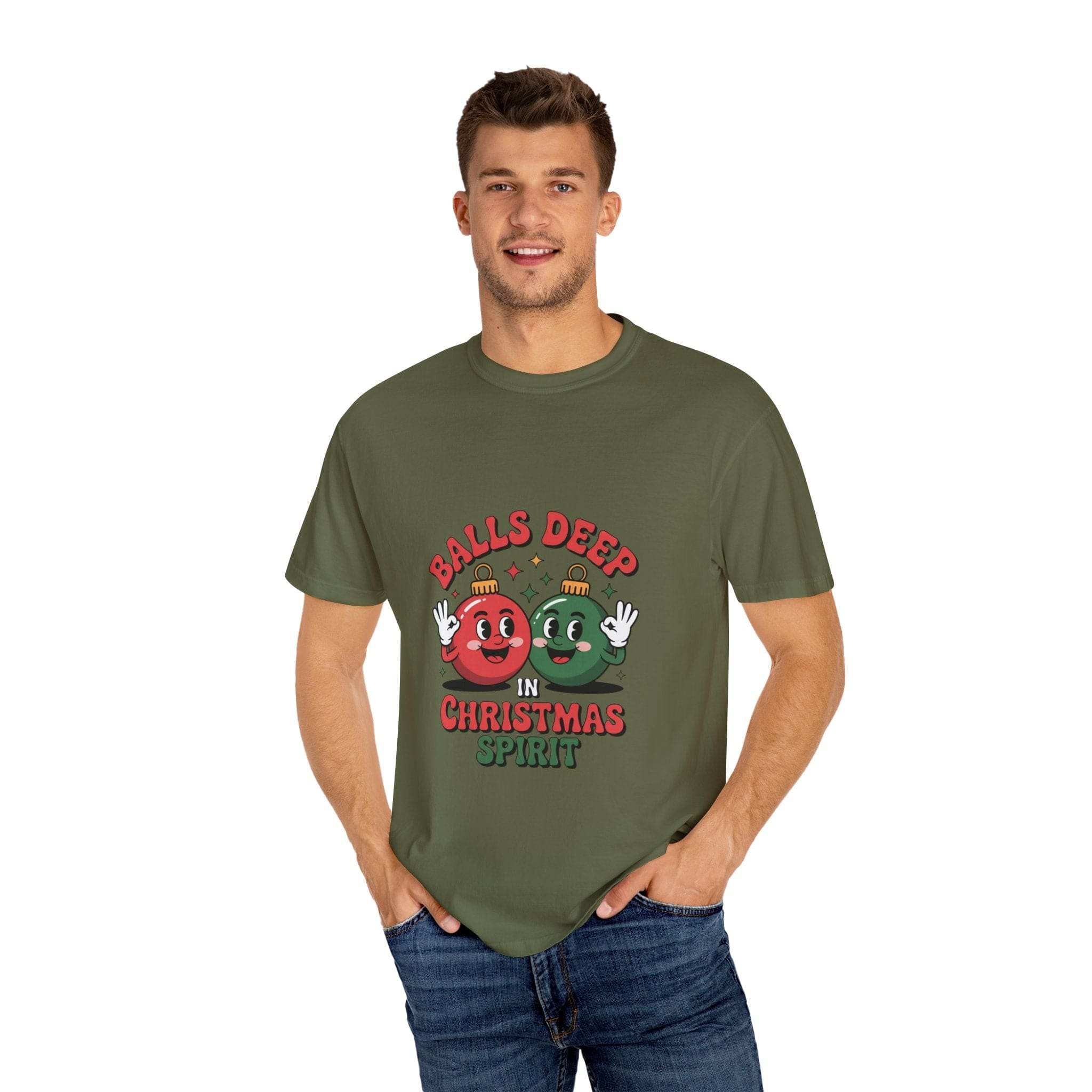Balls Deep In Christmas Spirit T-shirt - Red Funny Holiday Tee