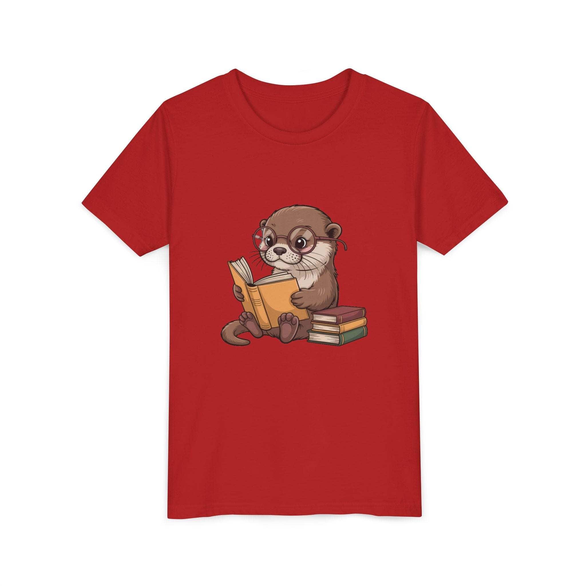 Youth tee with playful reading otter graphic, soft and breathable for kids