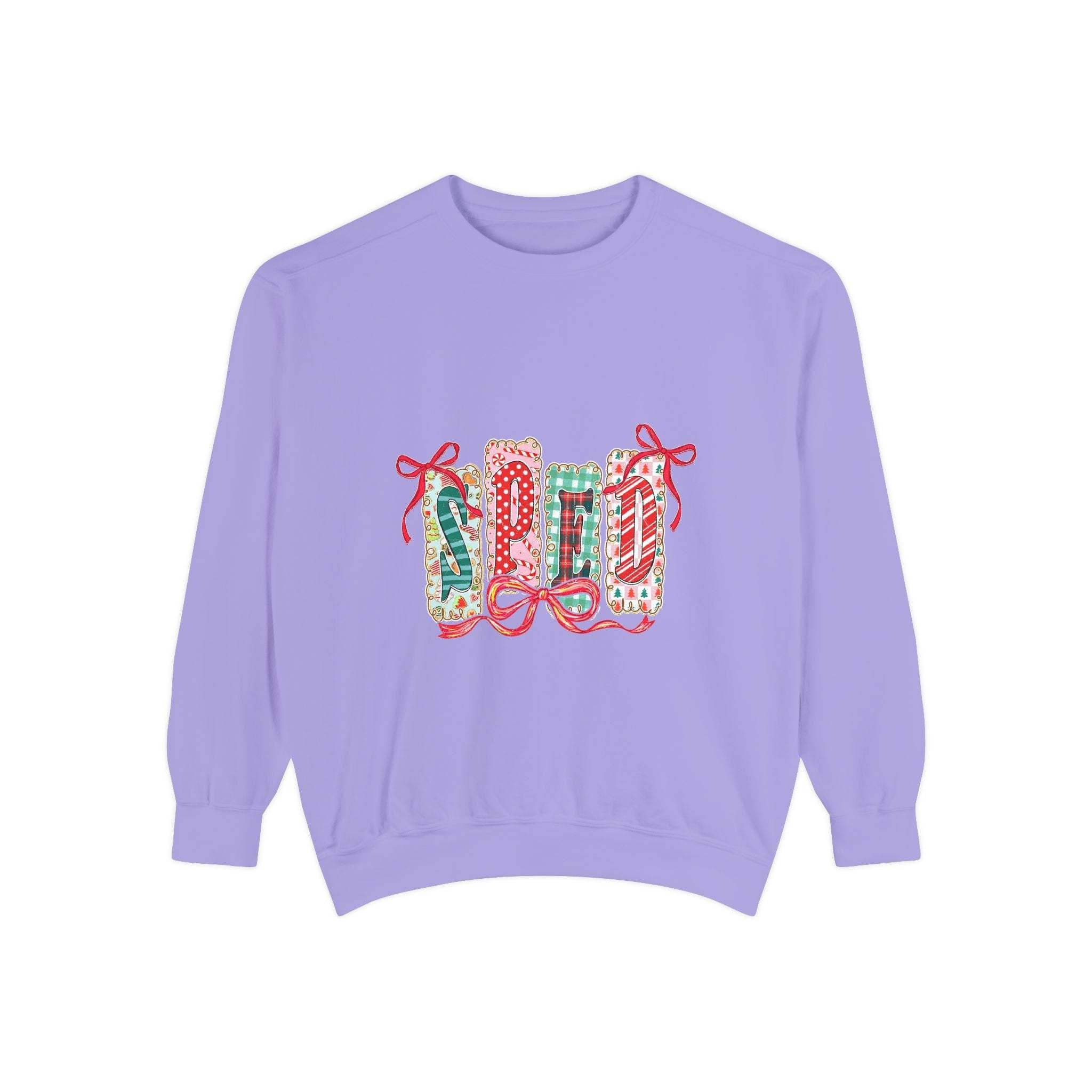 Pepper garment-dyed sweatshirt for preppy SPED teachers, featuring a festive Christmas design by Printify