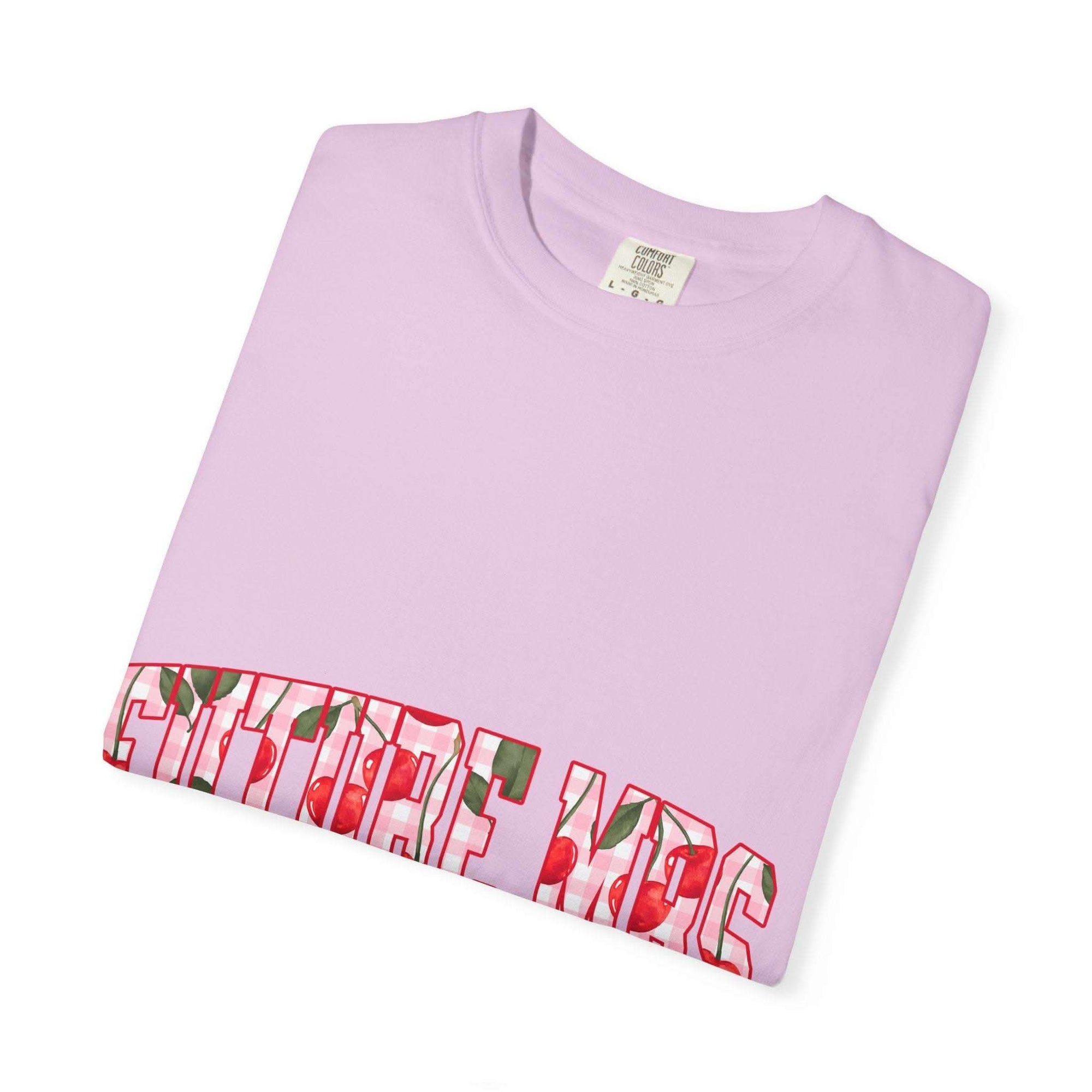Future Mrs Cherry T-Shirt in muted colors for brides-to-be with relaxed fit and soft cotton fabric