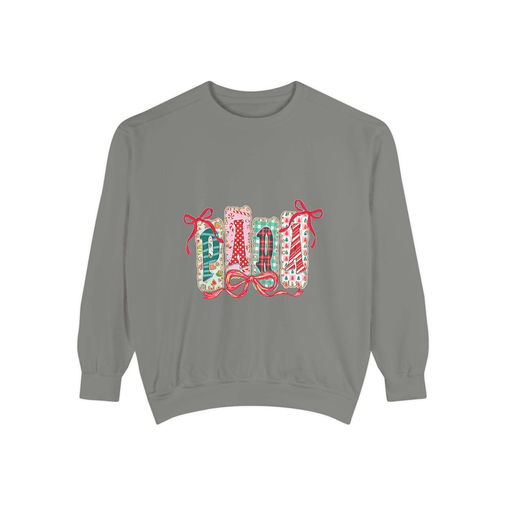 Cozy butter-colored sweatshirt with Christmas design, perfect for para educators, by Printify.
