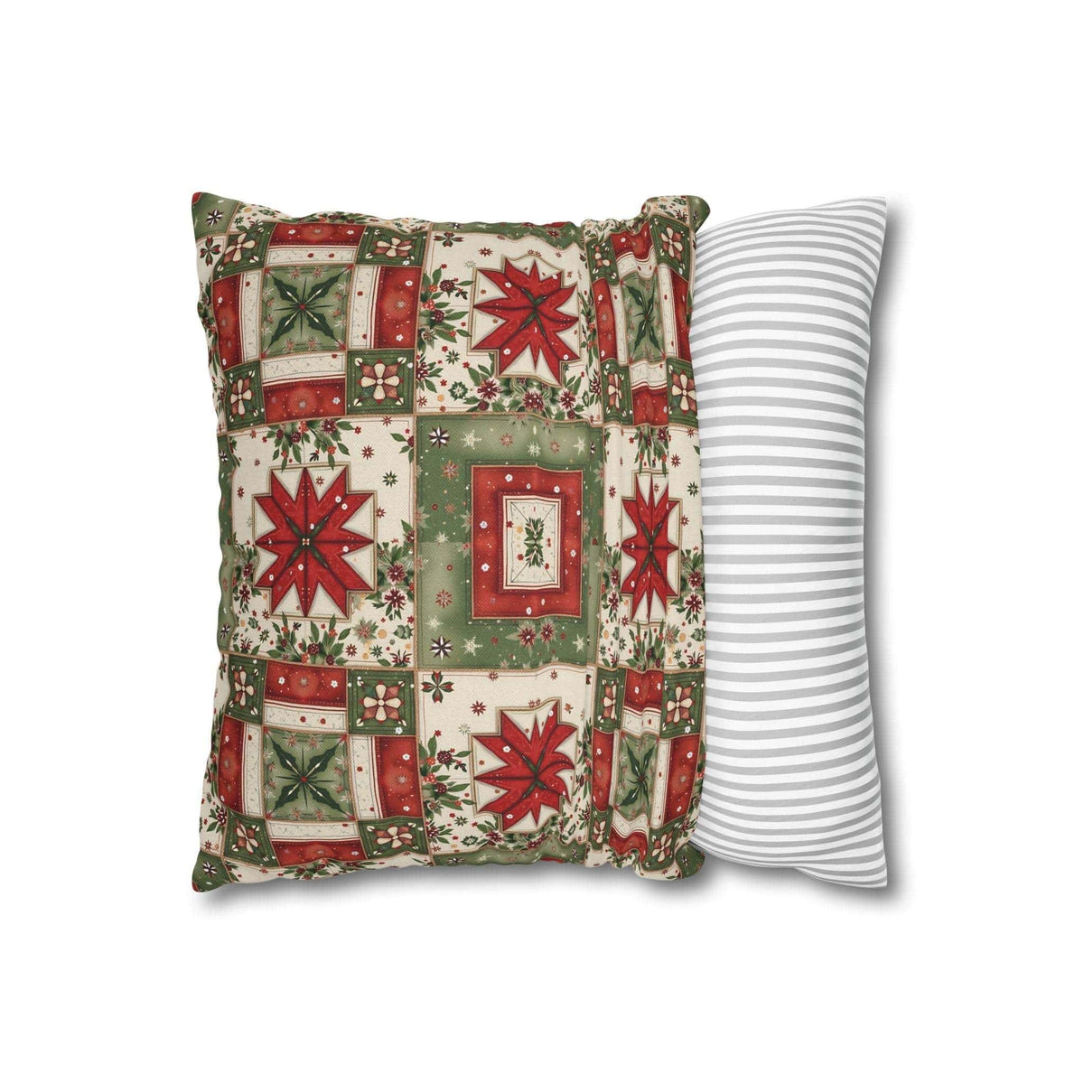Patchwork Christmas Star pillowcase with warm tones and geometric holiday design