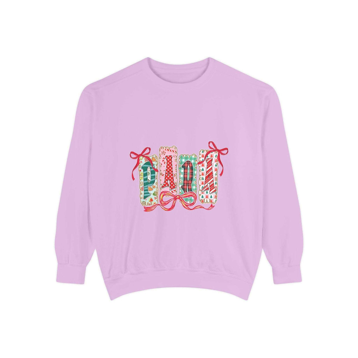 Preppy Christmas sweatshirt in Butter color, cozy fabric, featuring a festive design, by Printify