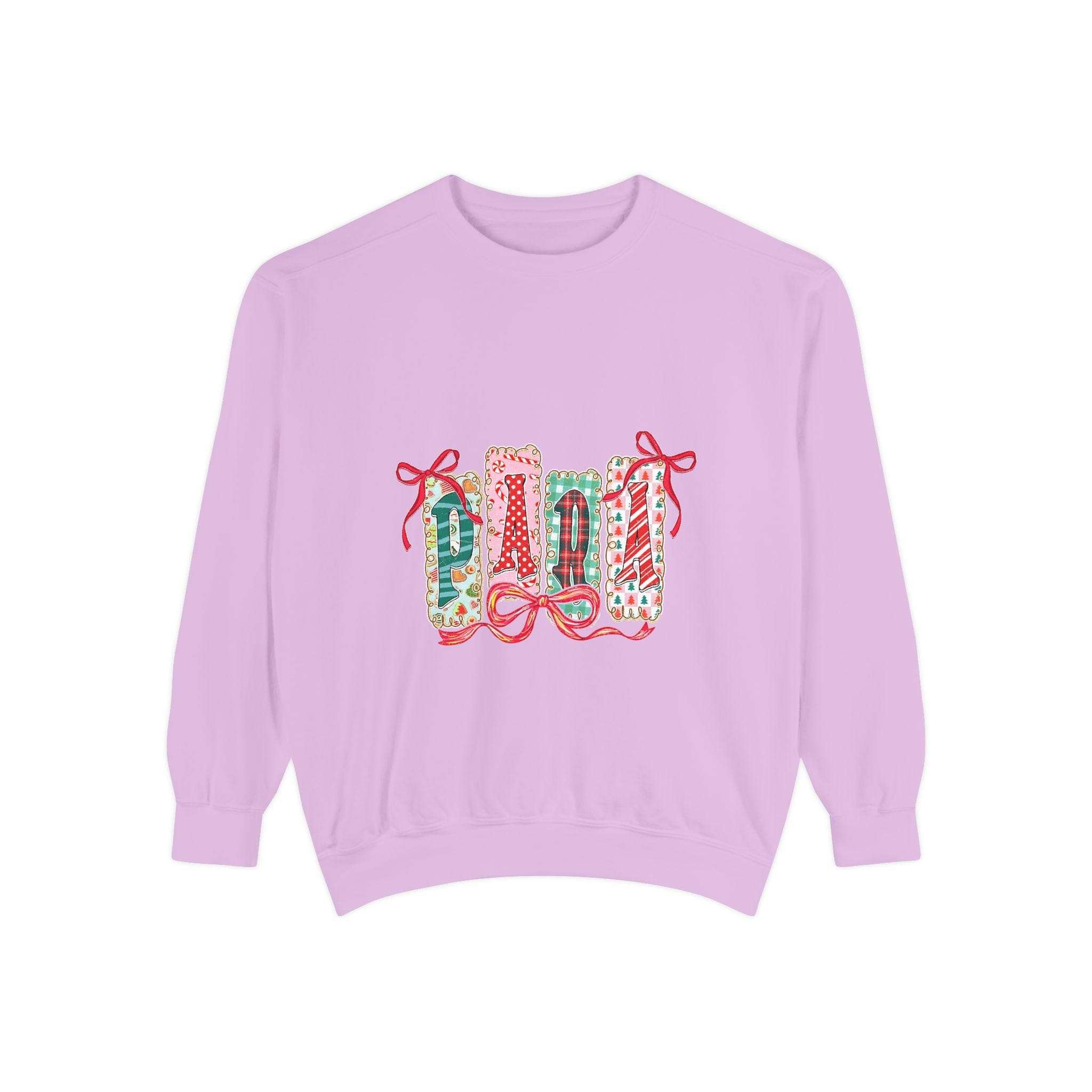 Preppy Christmas sweatshirt in Butter color, cozy fabric, featuring a festive design, by Printify