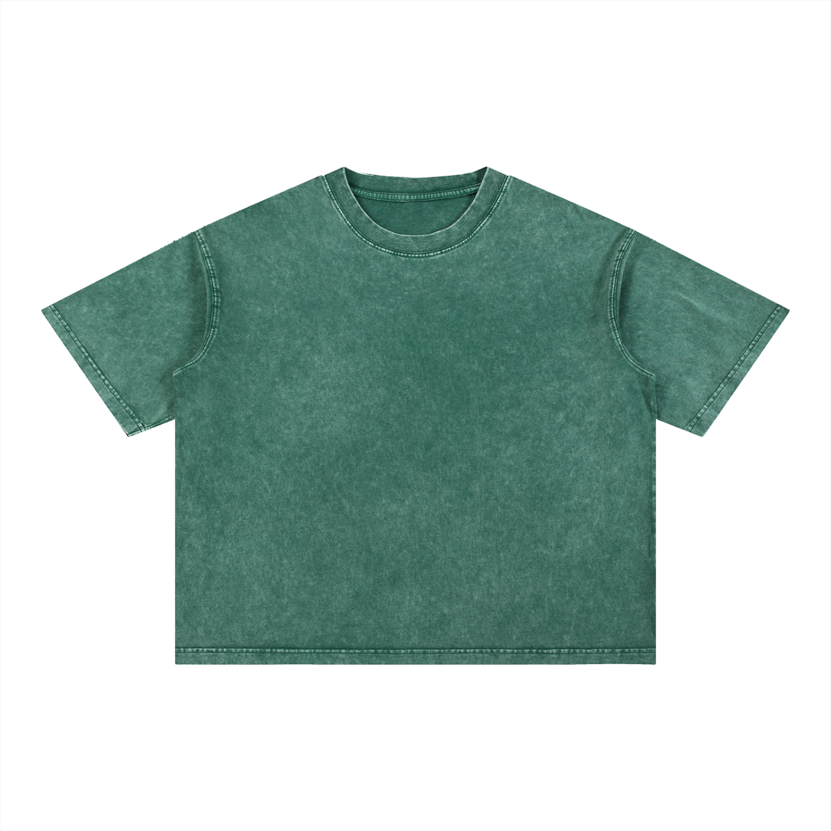 Mineral wash boxy cotton t-shirt with oversized drop shoulder crop design and ribbed collar