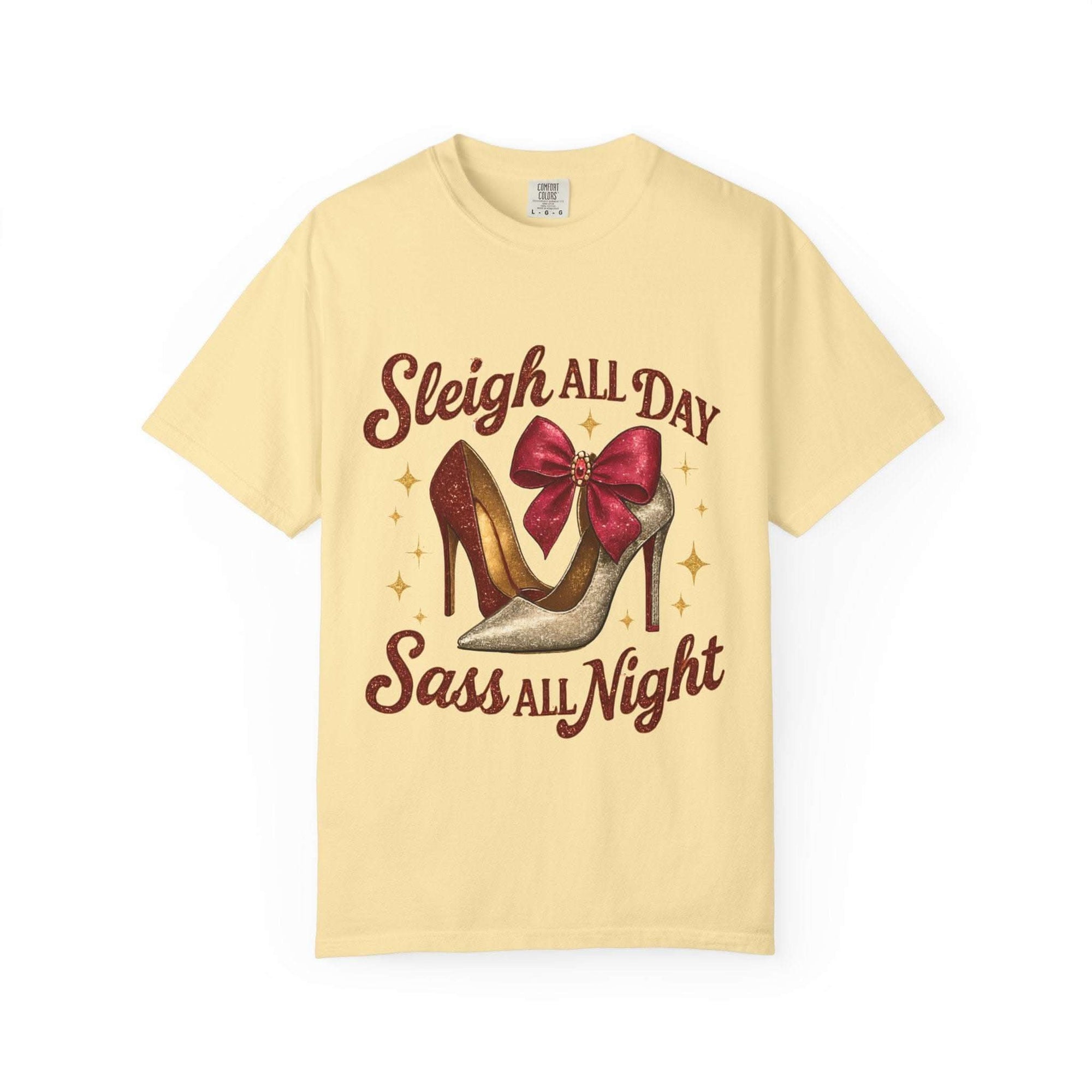 Black unisex t-shirt with 'Sass All Night' graphic by Printify, perfect for casual wear