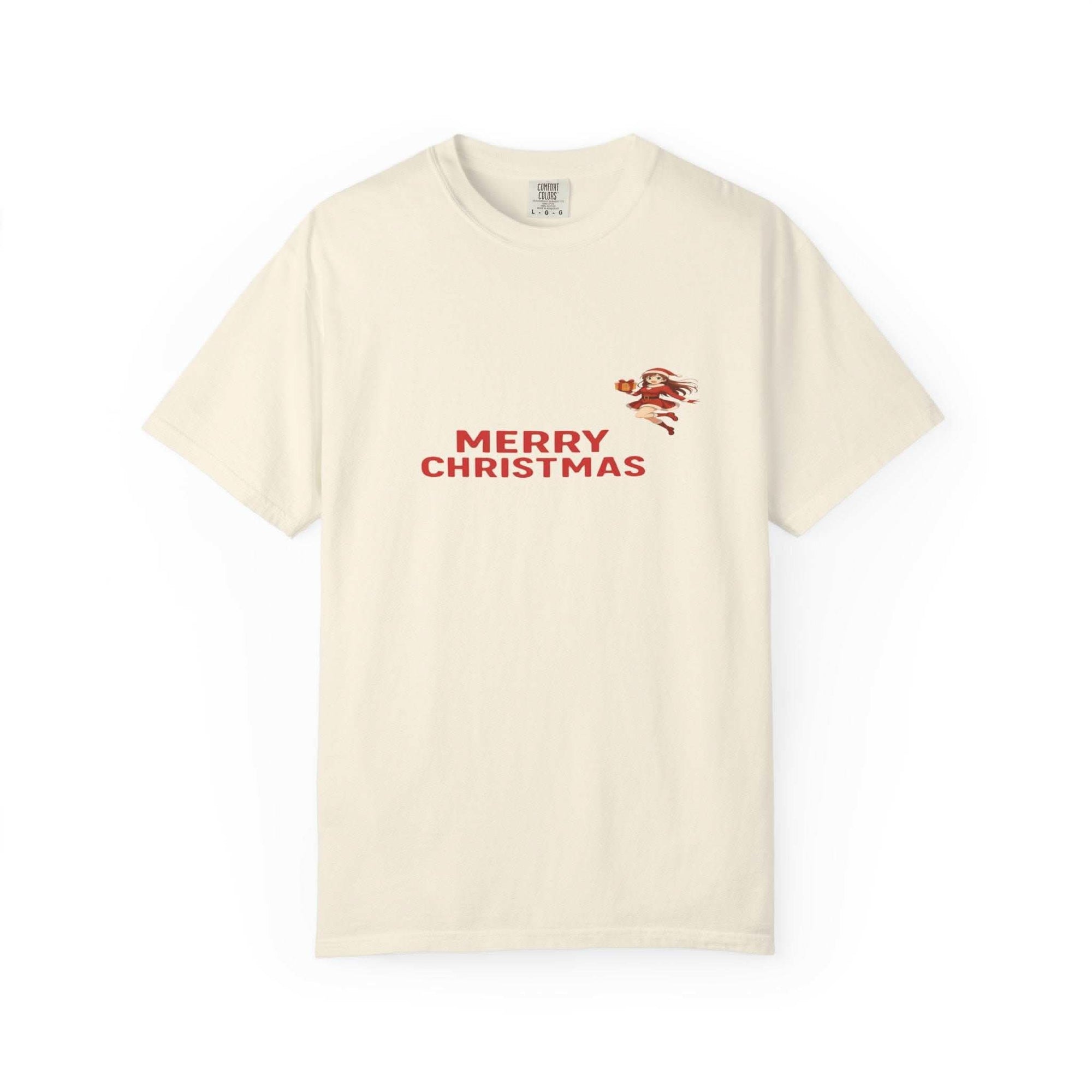 Unisex black Anime Christmas Santa T-shirt with festive design and short sleeves
