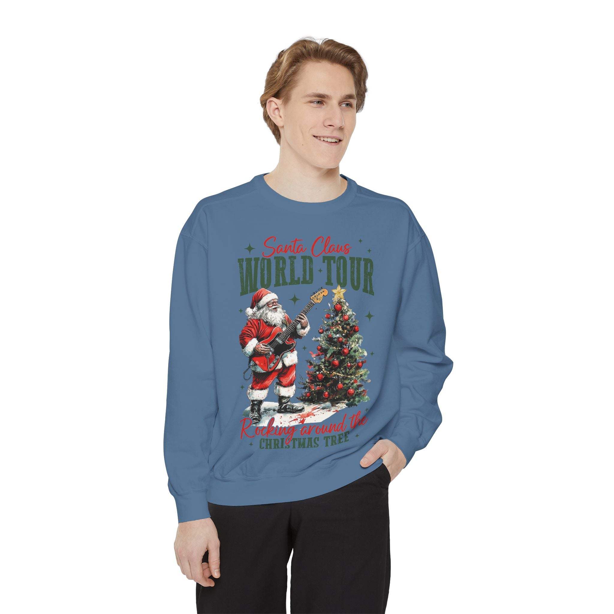Rocking Santa Sweatshirt - Festive Holiday Christmas Apparel, cozy tee