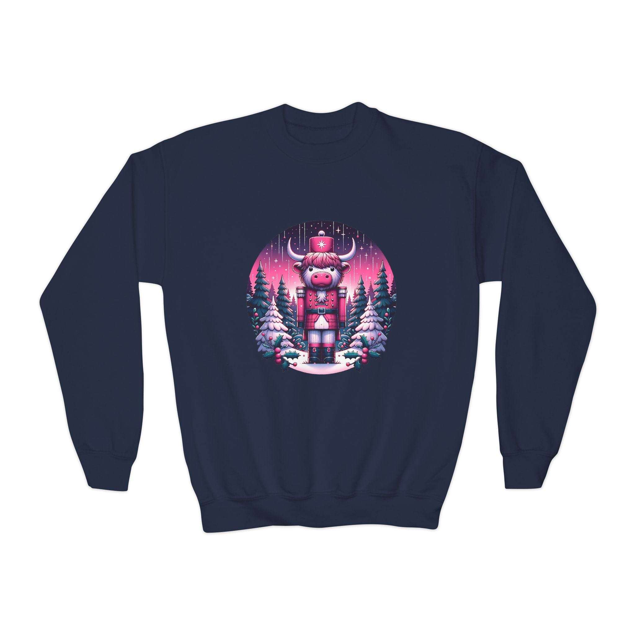 Youth Crewneck Sweatshirt - Highland Cow Nutcracker Design