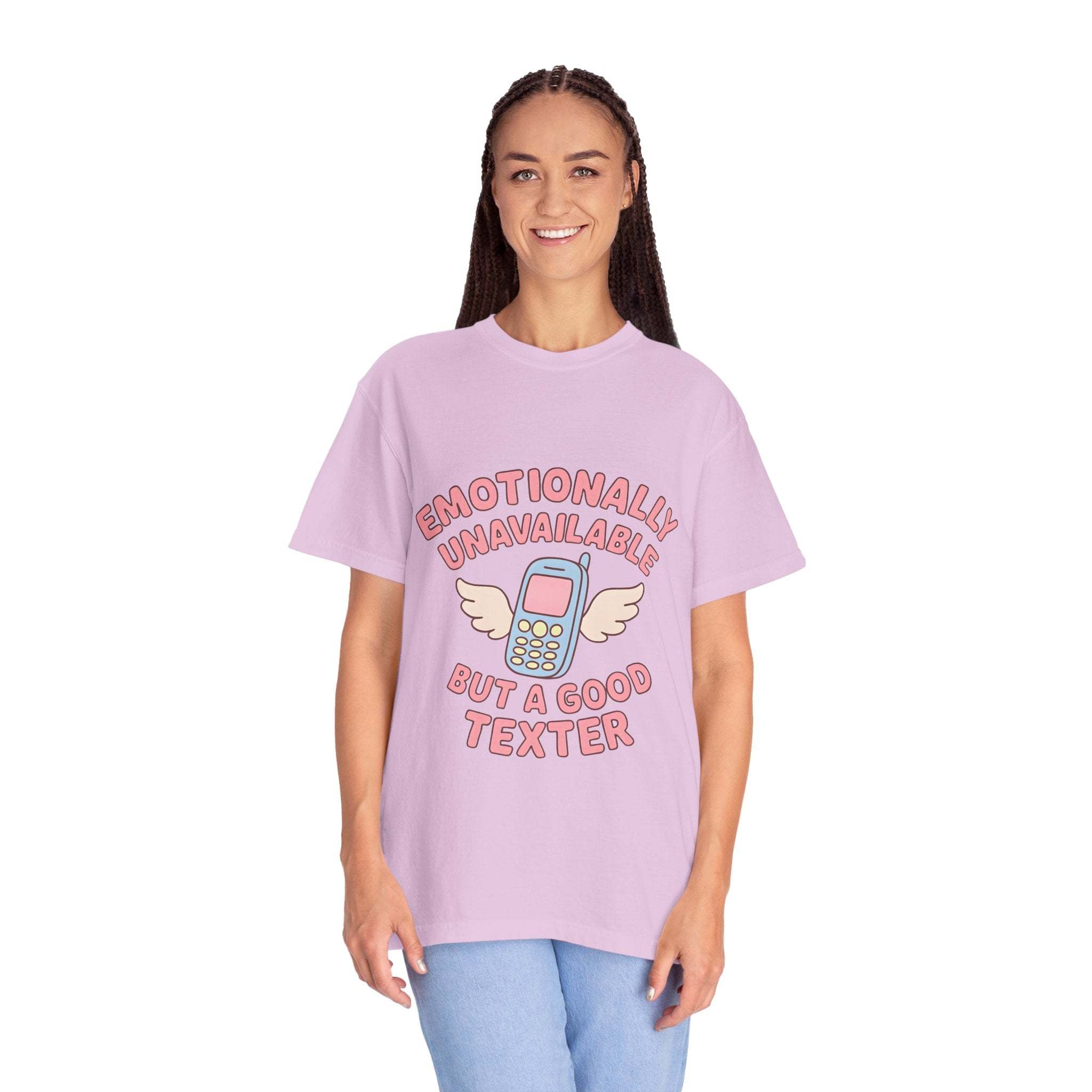 Emotionally Unavailable But A Good Texter T-shirt, Funny Graphic Tee, Introvert Shirt, Sarcasm Tee, Sarcastic Statement Top