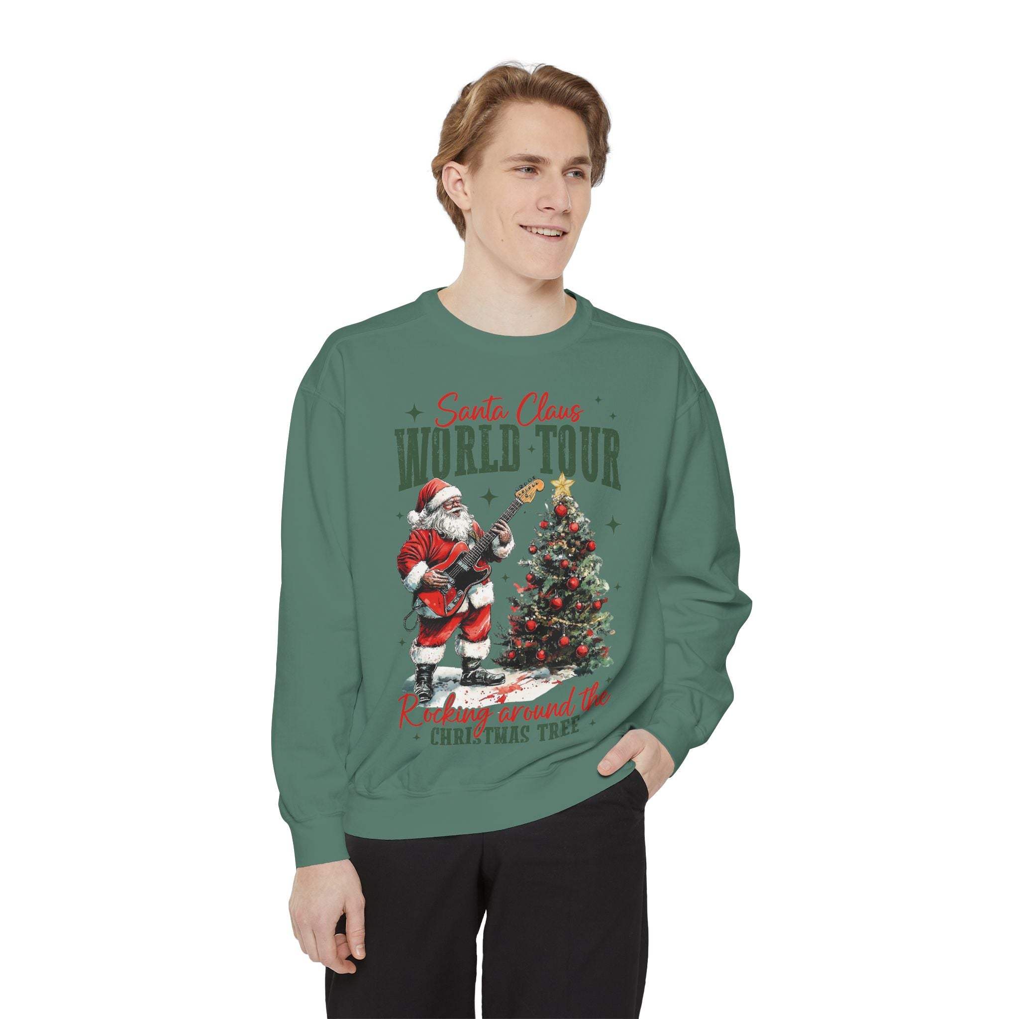 Rocking Santa Sweatshirt - Festive Holiday Christmas Apparel, cozy tee