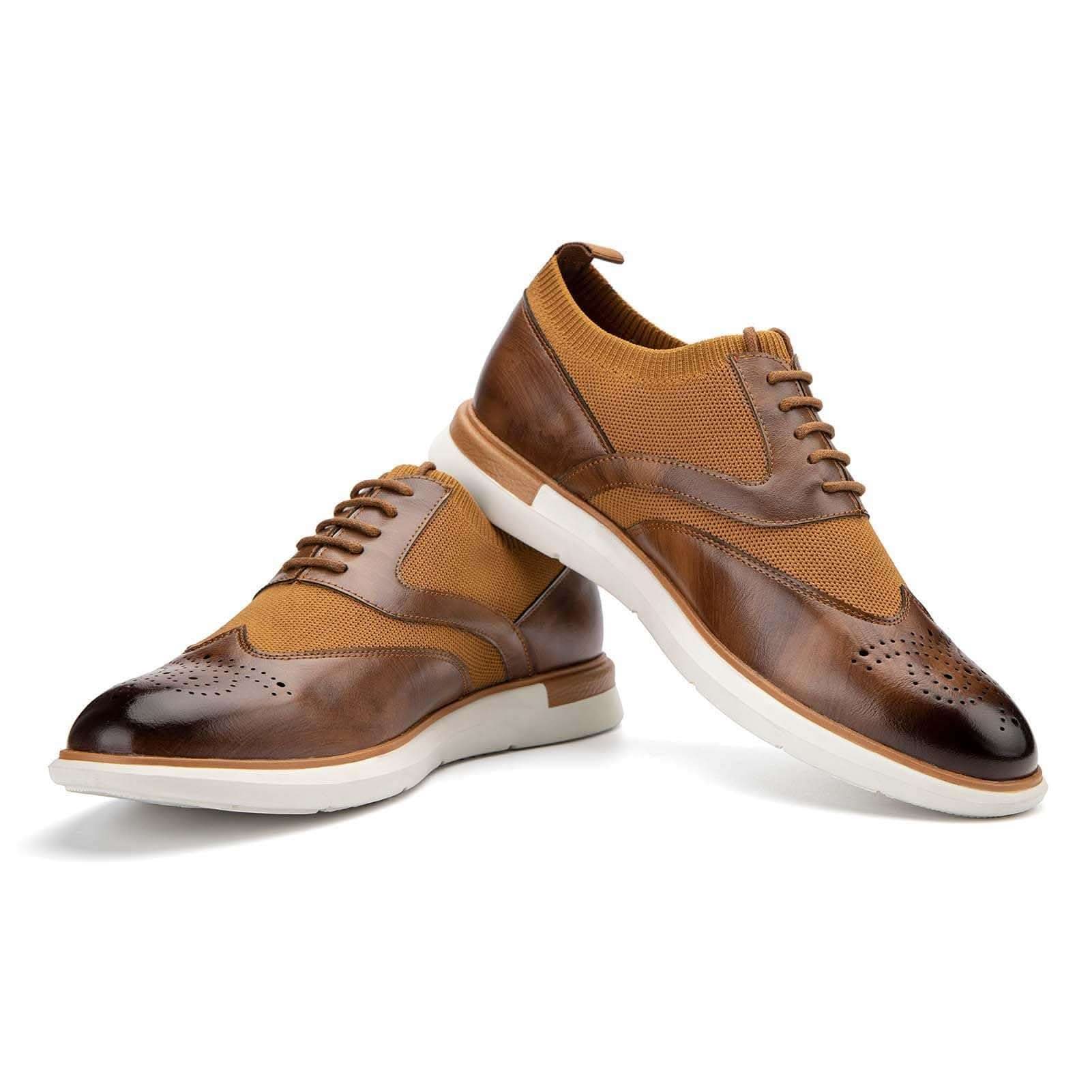Mens brown oxford shoes with lace-up design and polished finish for formal and professional wear