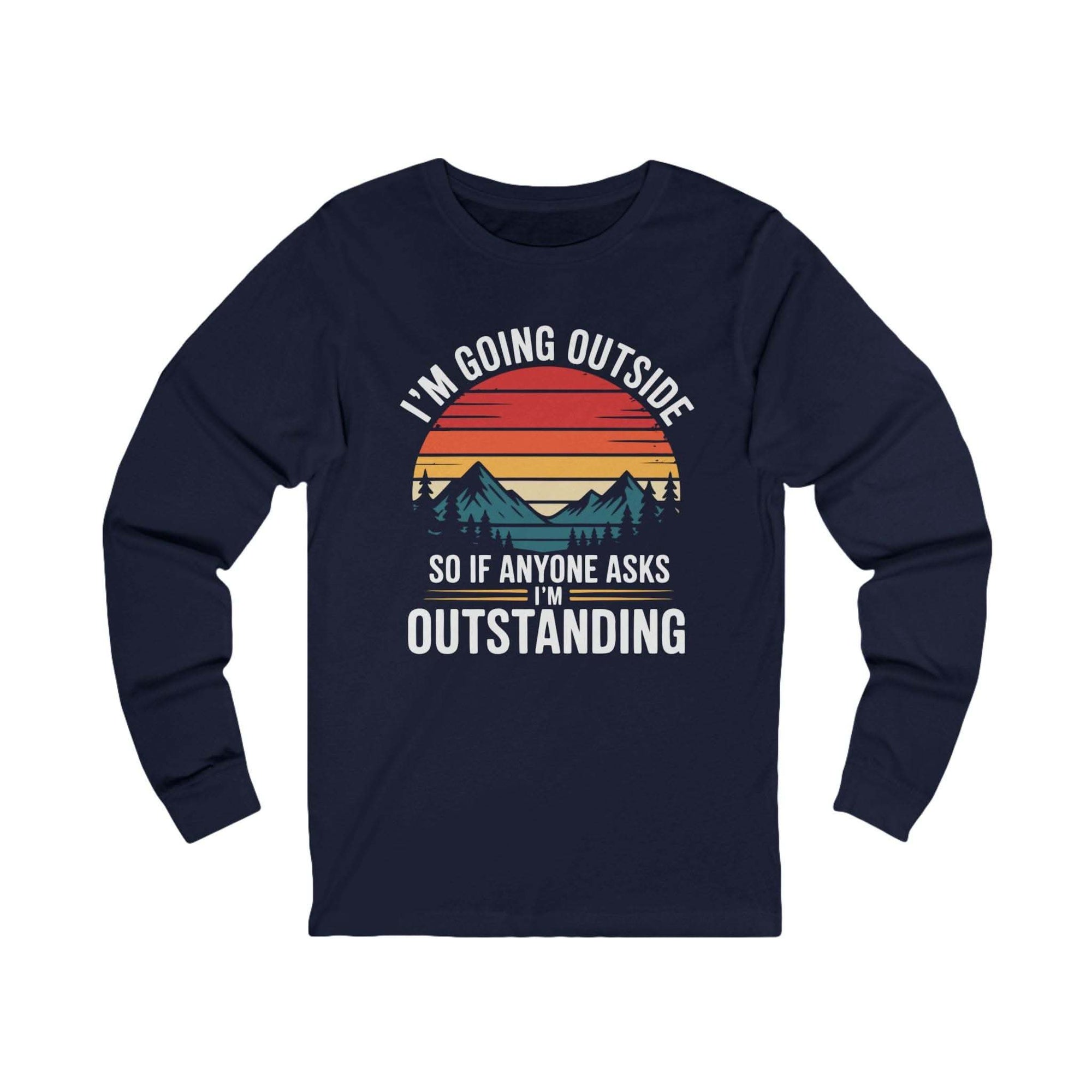 Long sleeve hiking t-shirt with vintage sunset mountains and outdoor adventure design
