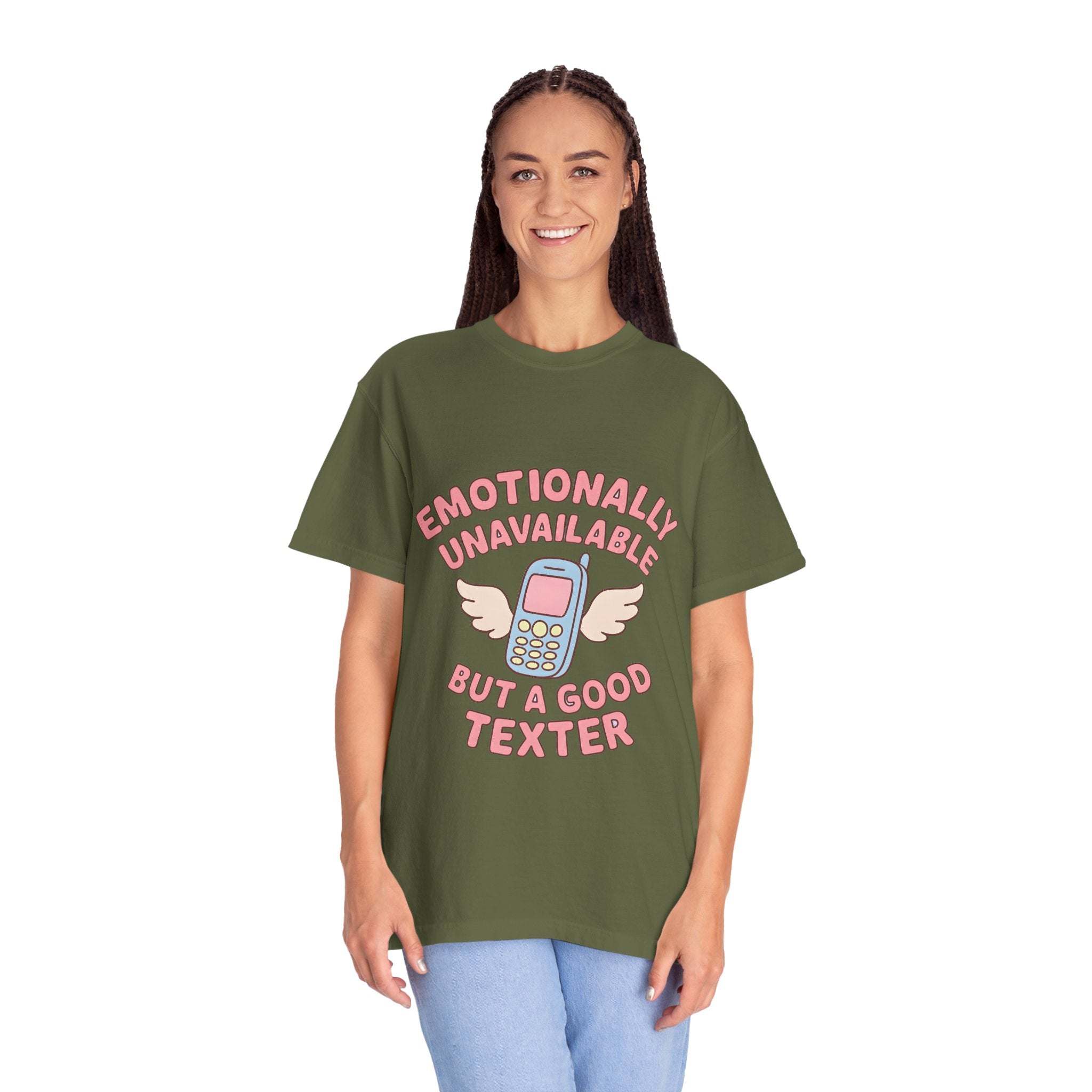 Emotionally Unavailable But A Good Texter T-shirt, Funny Graphic Tee, Introvert Shirt, Sarcasm Tee, Sarcastic Statement Top