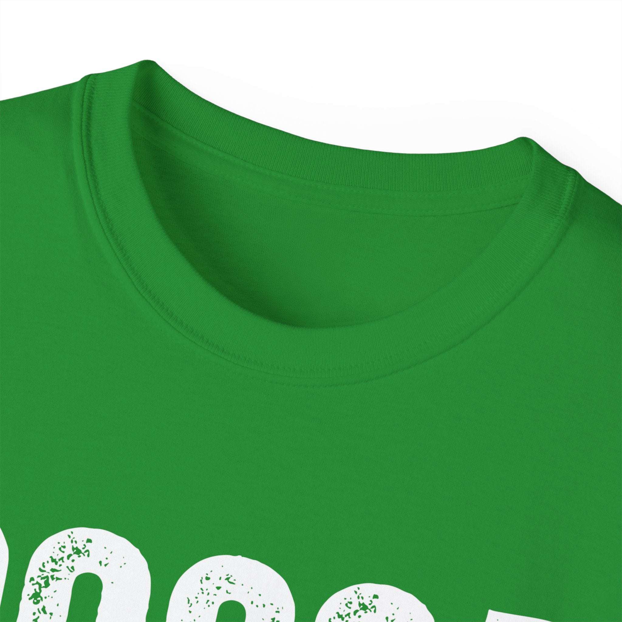 Green distressed Cocoa Cutie Tee with vintage-style white text on eco-friendly cotton