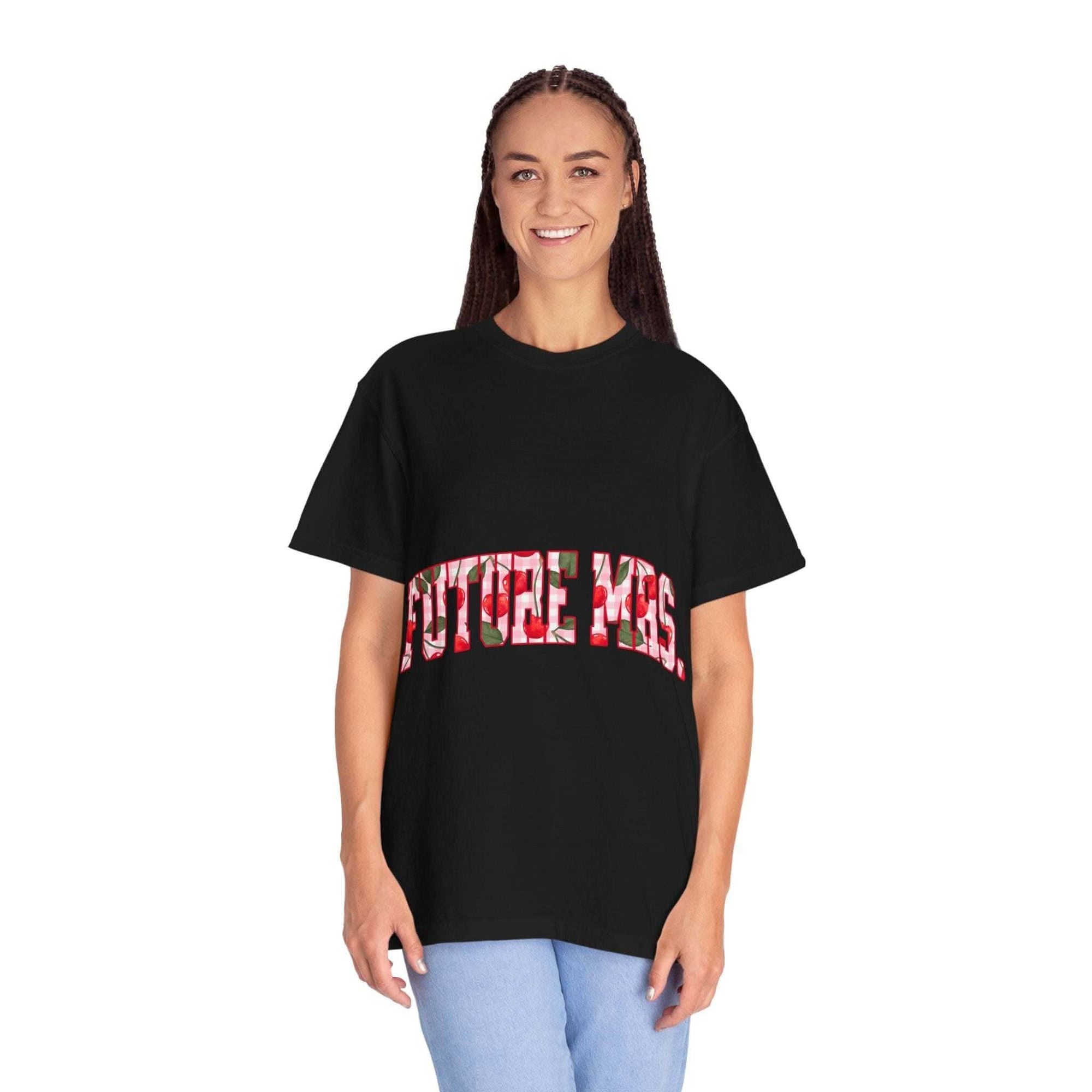 Future Mrs Cherry T-Shirt soft cotton bridal tee with playful design and relaxed fit