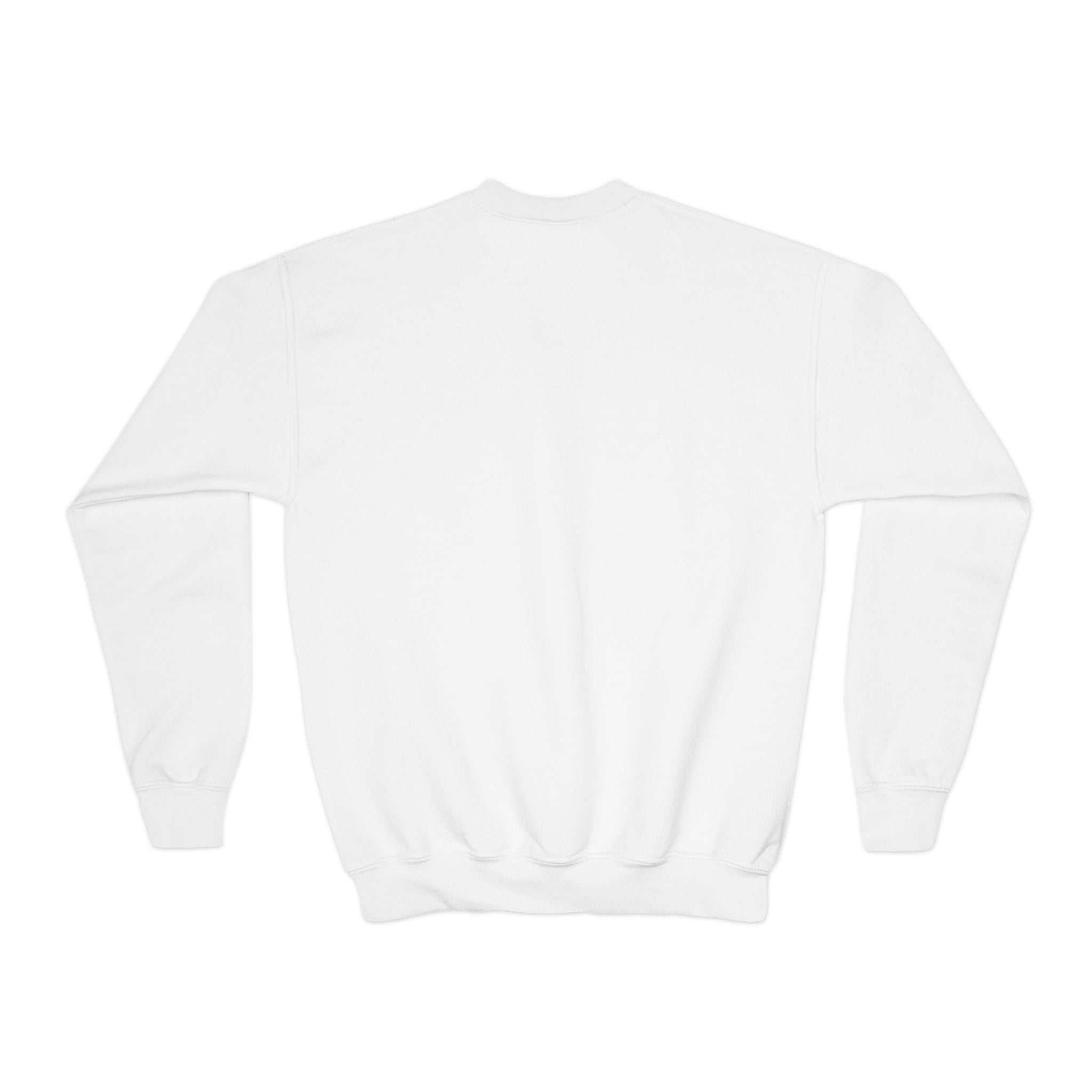 White Moody Girl Highland Cow youth sweatshirt with ribbed collar and cuffs, loose fit for comfort