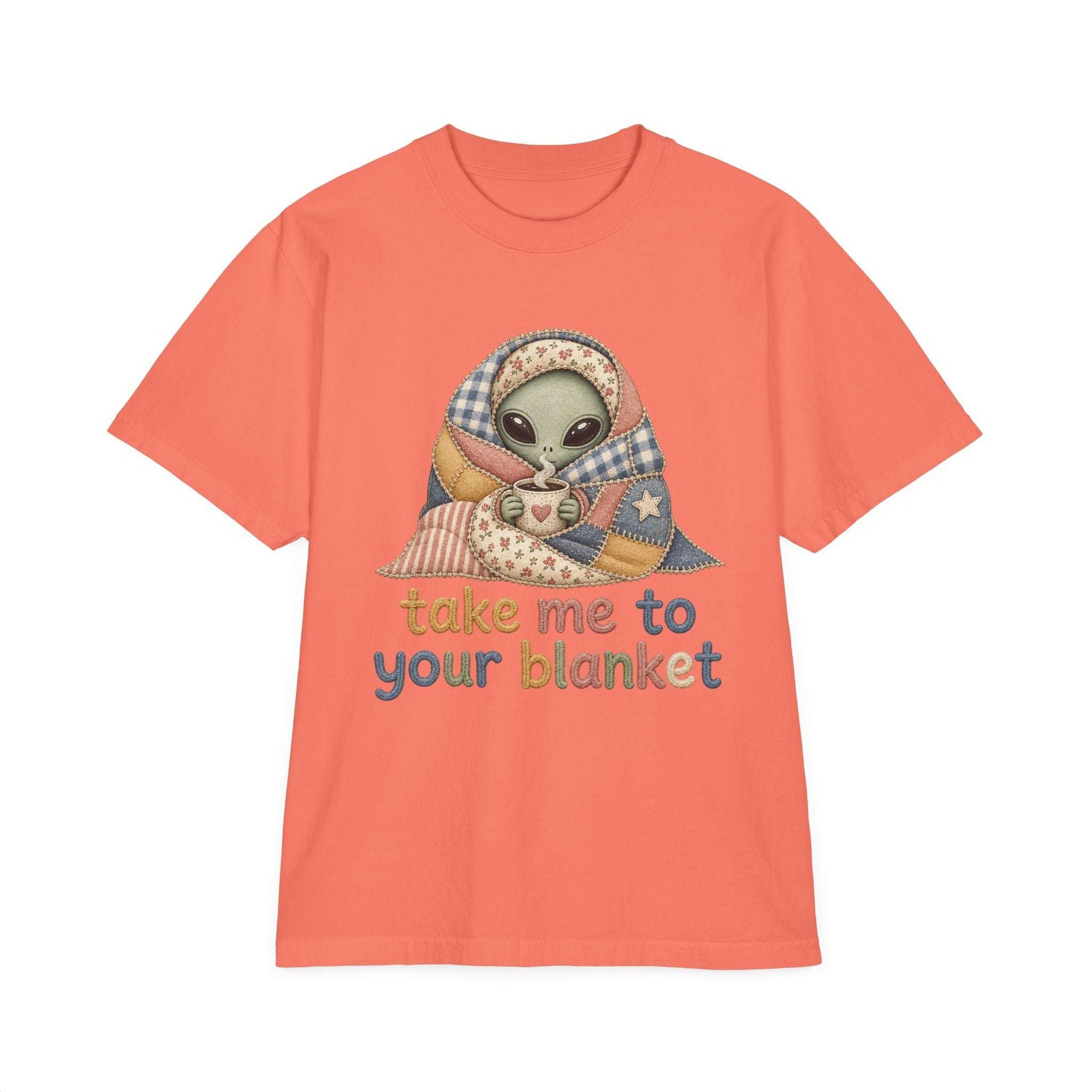 Alien in Blanket T-Shirt — "Take Me to Your Blanket" Cozy Graphic Tee