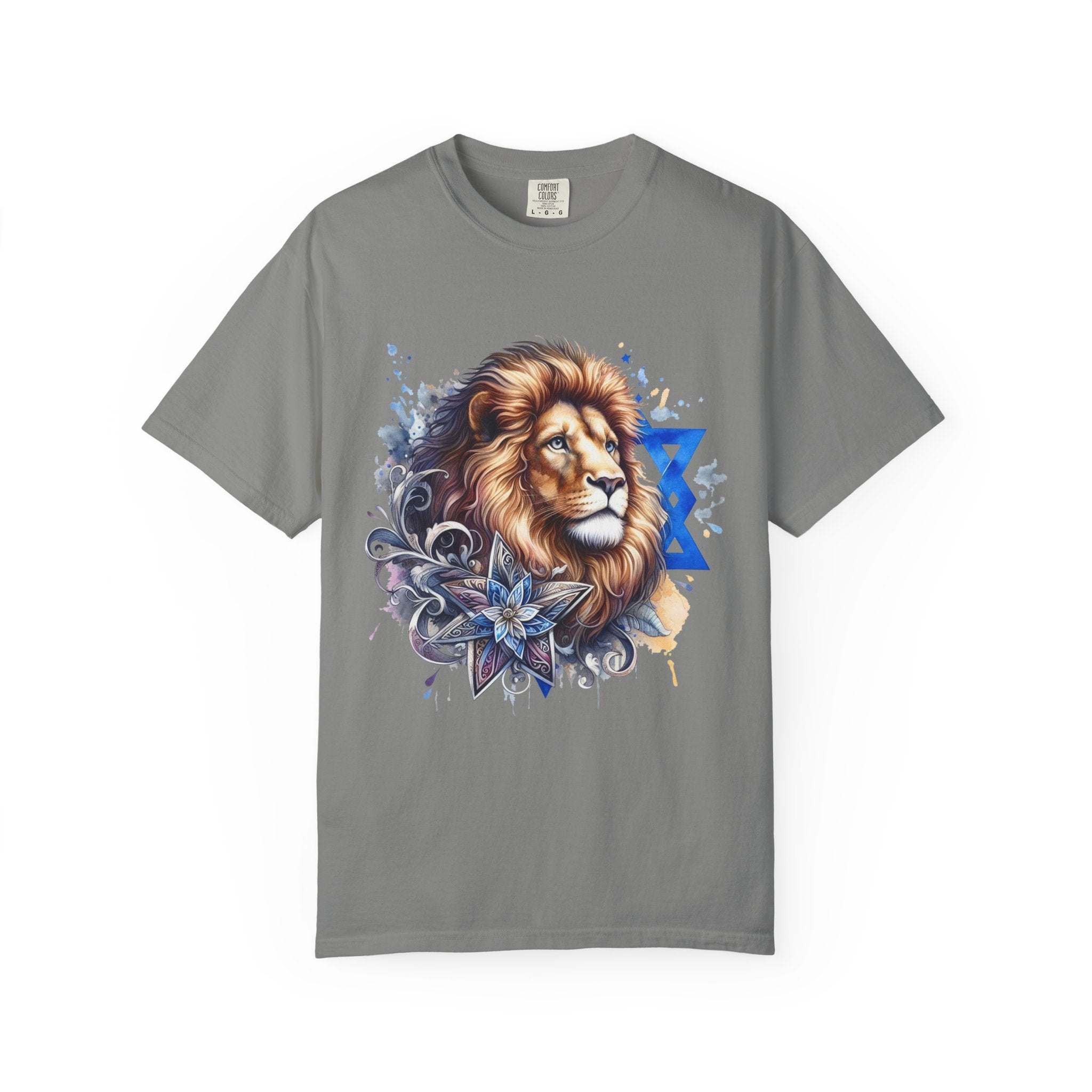 Lion of Judah T-Shirt featuring bold Jewish pride graphic on soft garment-dyed cotton tee