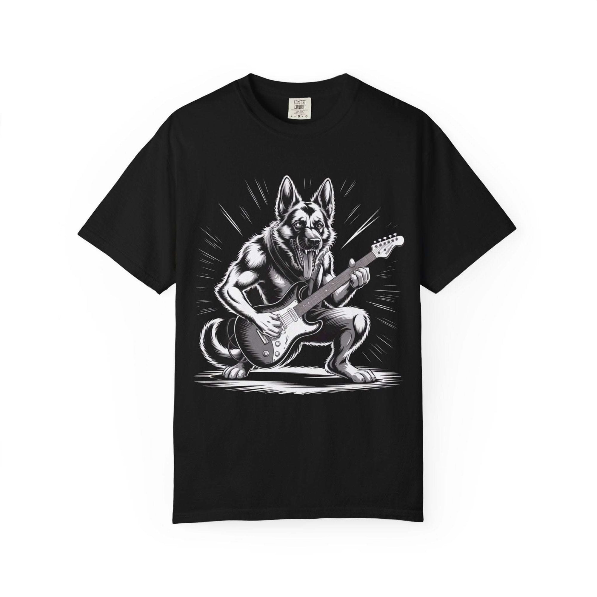 Heavy Metal German Shepherd graphic on soft heavyweight garment-dyed t-shirt