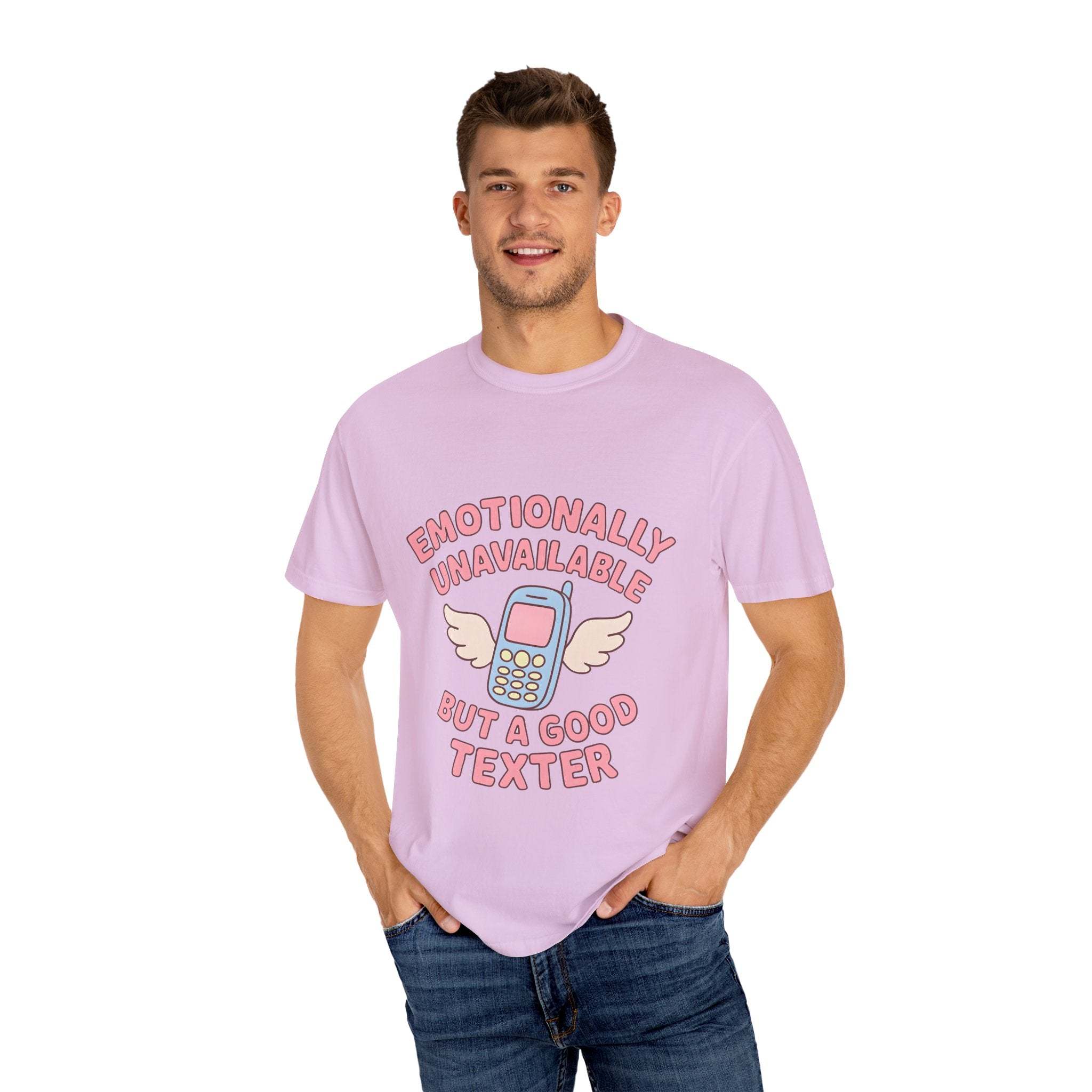 Emotionally Unavailable But A Good Texter T-shirt, Funny Graphic Tee, Introvert Shirt, Sarcasm Tee, Sarcastic Statement Top