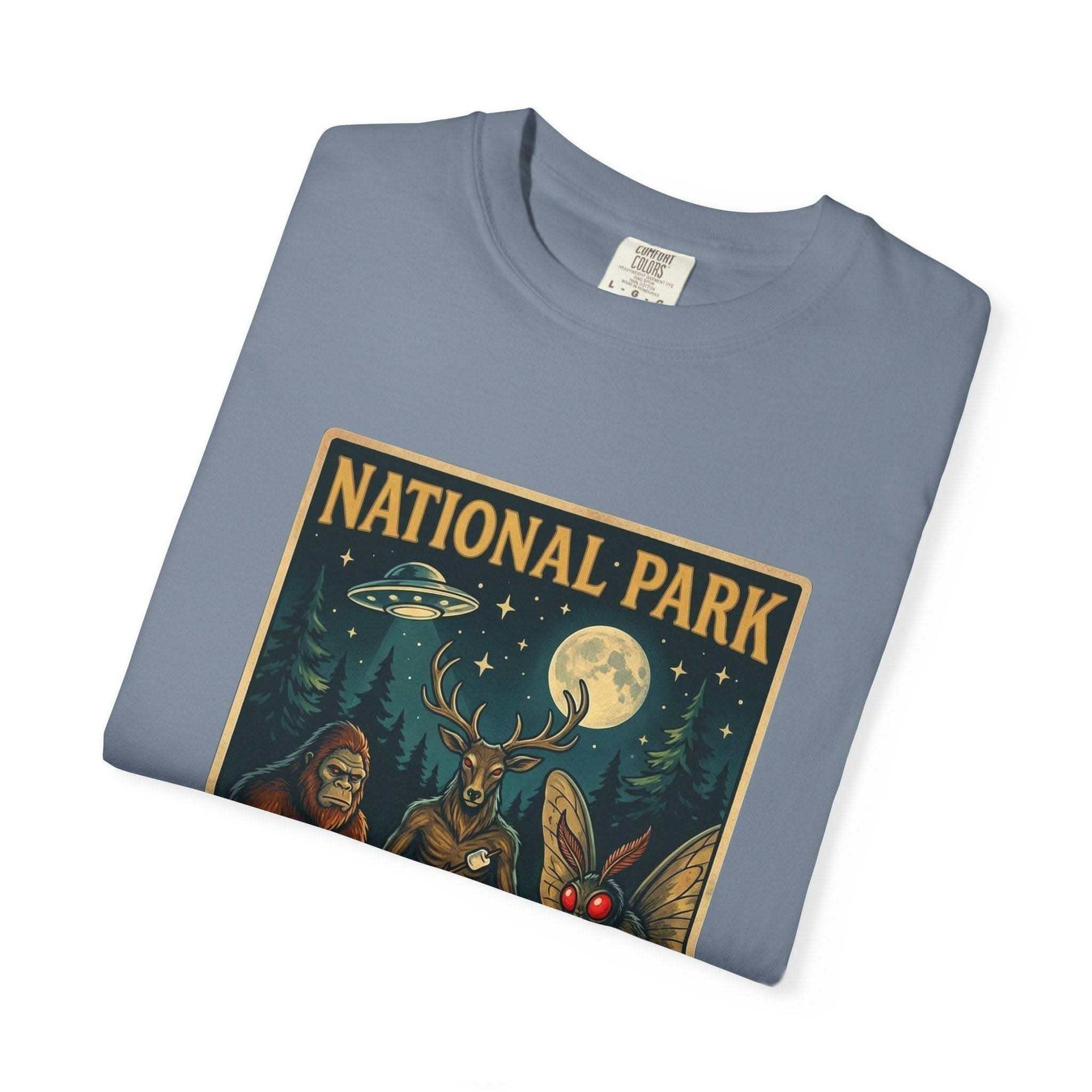National Park After Dark T-Shirt | Campfire Sasquatch Mothman Night Creatures