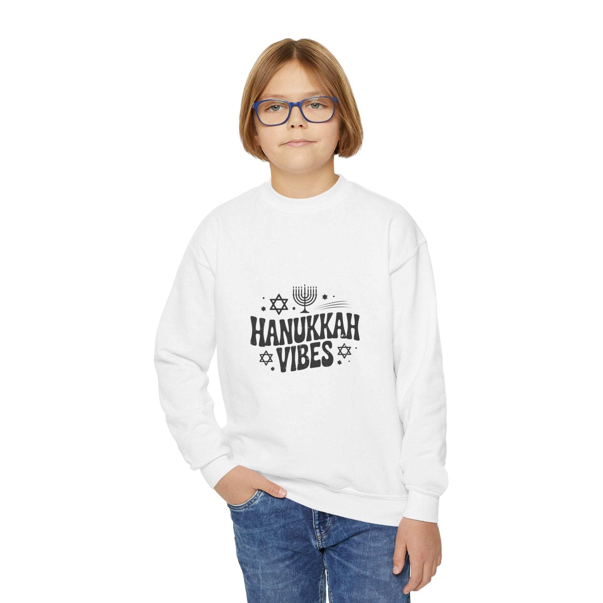 Hanukkah Crewneck Youth Sweatshirt - Celebrate with Festive Vibes