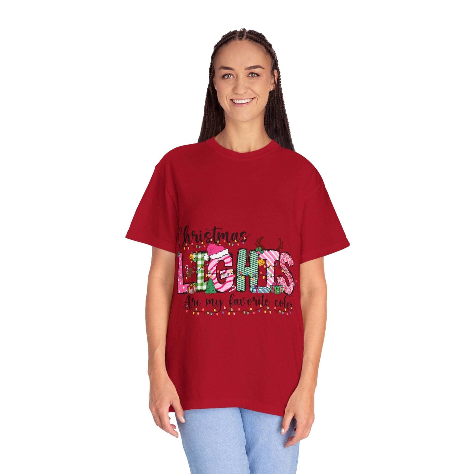Christmas Lights Are My Favorite Color T-shirt in soft garment-dyed cotton with relaxed fit and vintage distressing