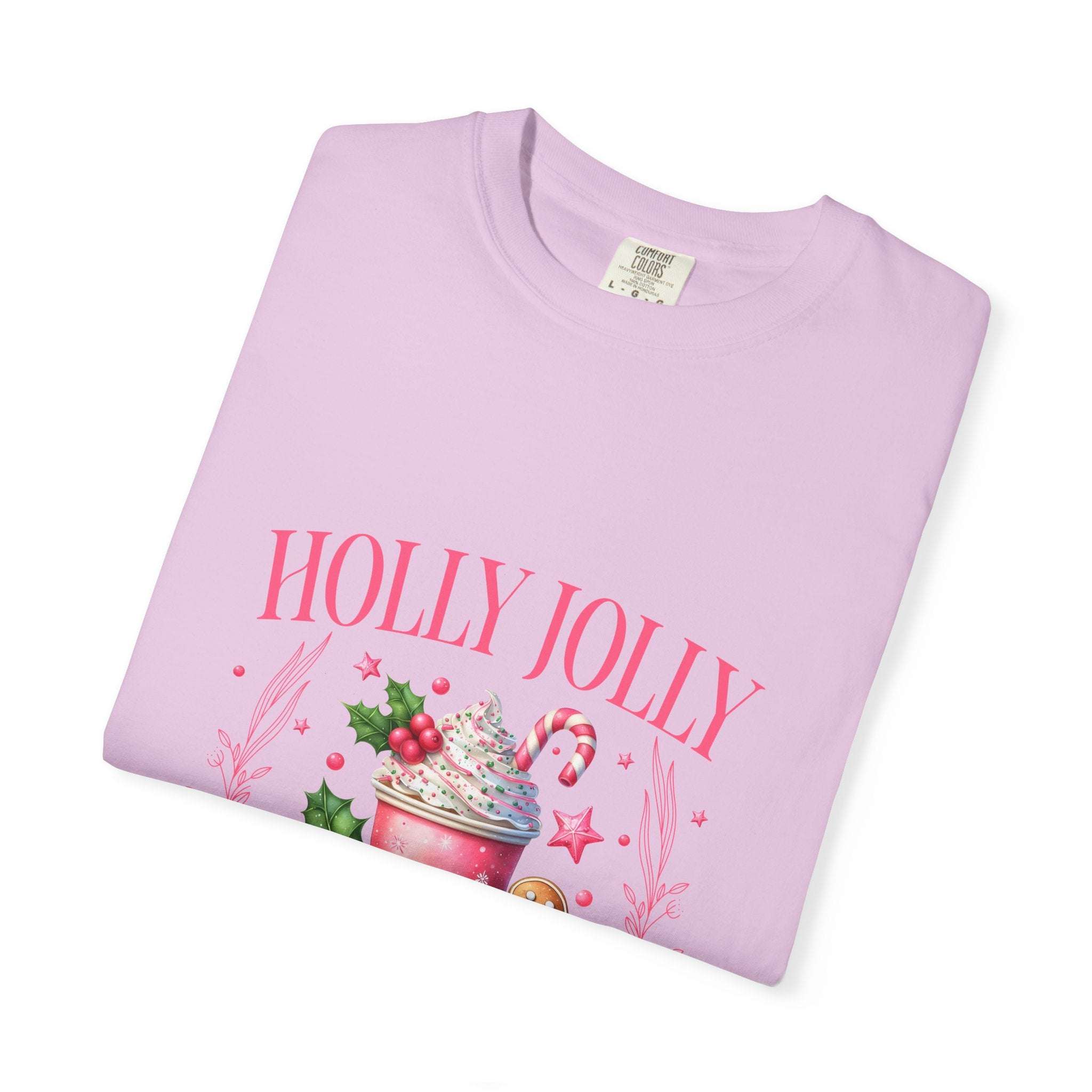 Unisex garment-dyed black Christmas t-shirt with 'Holly Jolly Christmas Club' design by Printify