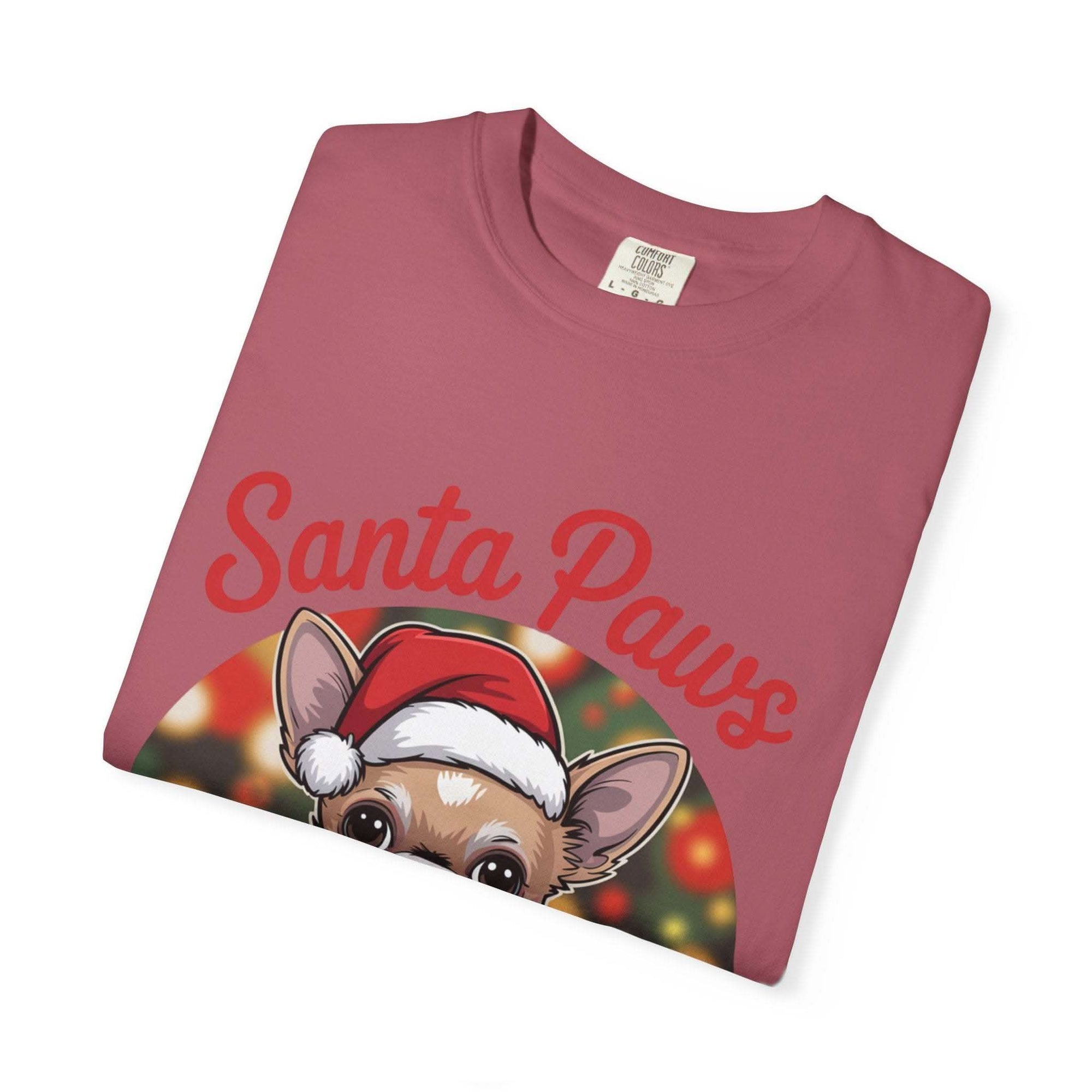 Bay Chihuahua Santa Paws T-Shirt from Printify, festive holiday pet apparel for dog lovers