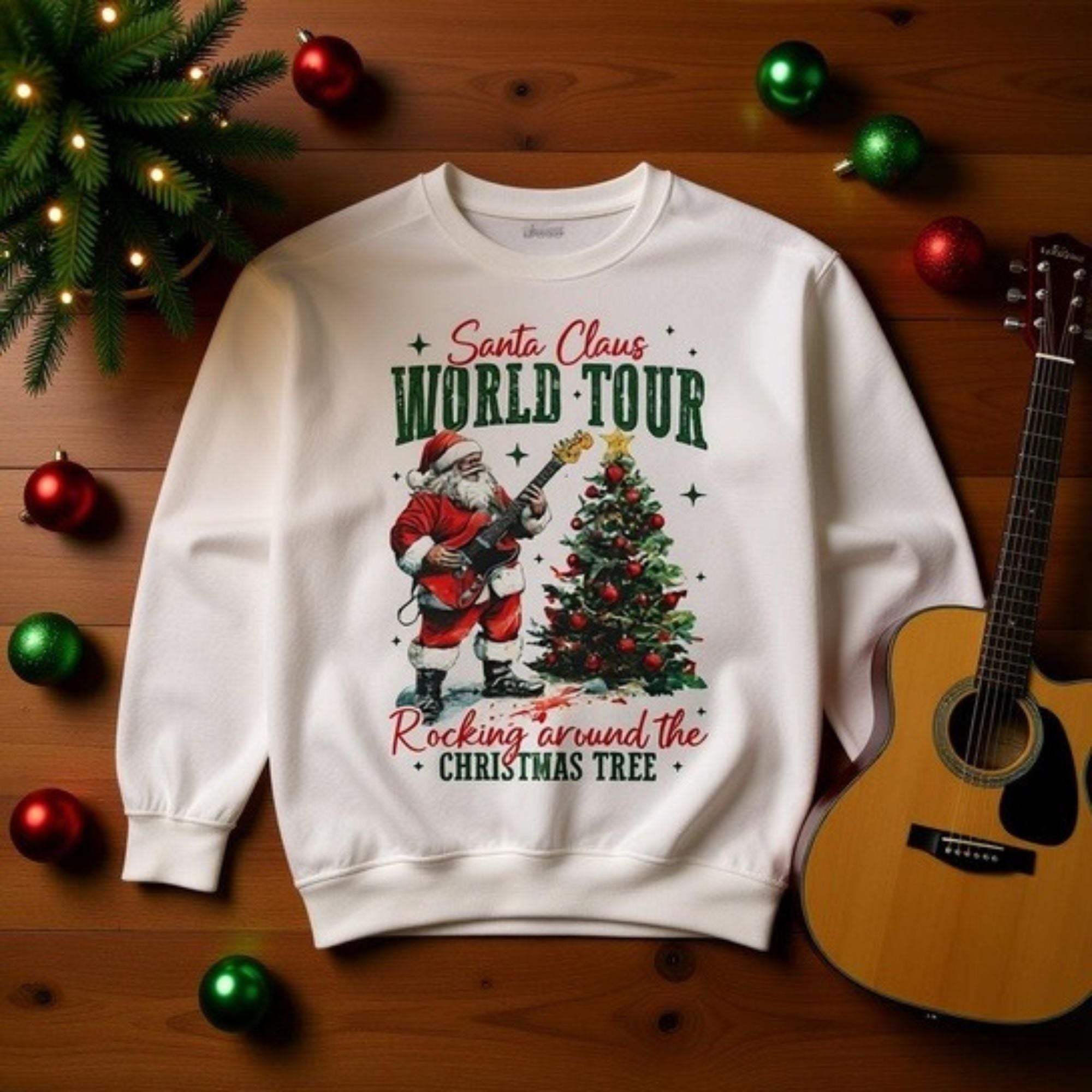 Rocking Santa Sweatshirt - Festive Holiday Christmas Apparel, cozy tee