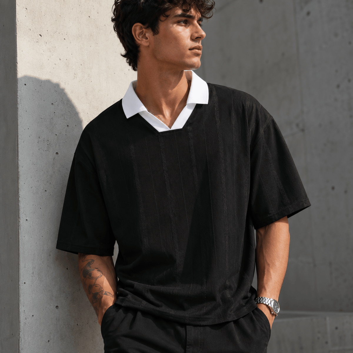 Unisex striped boxy soccer jersey with oversized fit and lapel collar in retro blokecore streetwear style